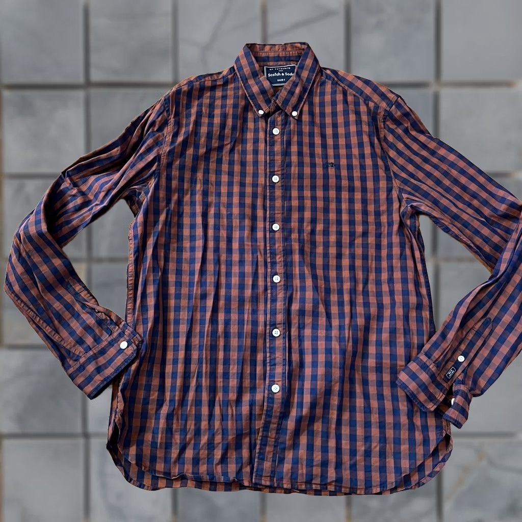 Scotch & Soda Scotch & Soda Shirt Mens Large My Favorite Plaid Long Sleeve Button Nylon Blend Blue L Mens Size US L / EU 52-54 / 3 - 1 Thumbnail