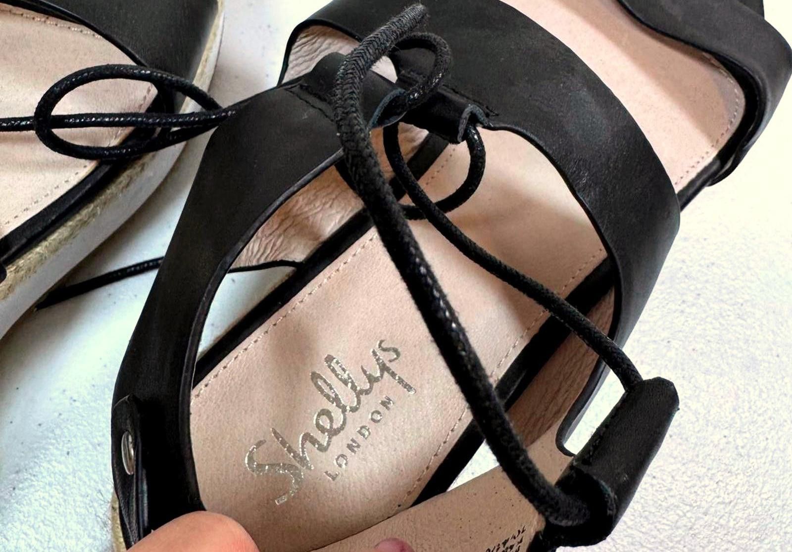 Designer Stylish Black Leather Platform Sandals by Shellys Size US 11 / IT 41 - 4 Thumbnail