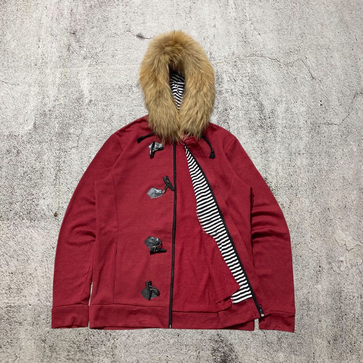 Japanese Brand 2000s Sematic Design Duffle Ziphoodie Fur Red Maroon Lgb Size US M / EU 48-50 / 2 - 8 Thumbnail