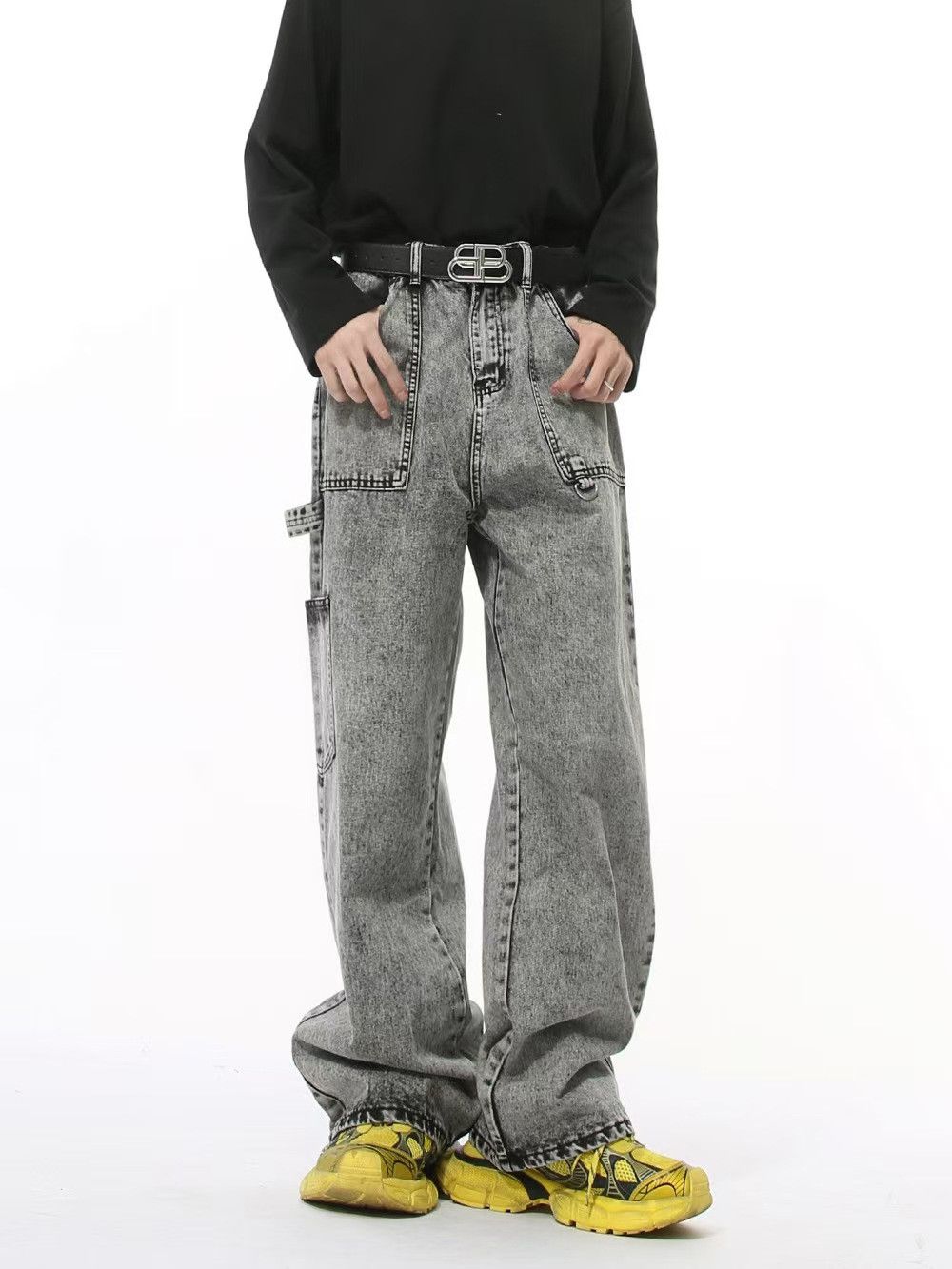 Japanese Brand × Vintage Washed Black Grey Relaxed Wide Leg Hip Hop Jeans Size US 30 / EU 46 - 5 Thumbnail