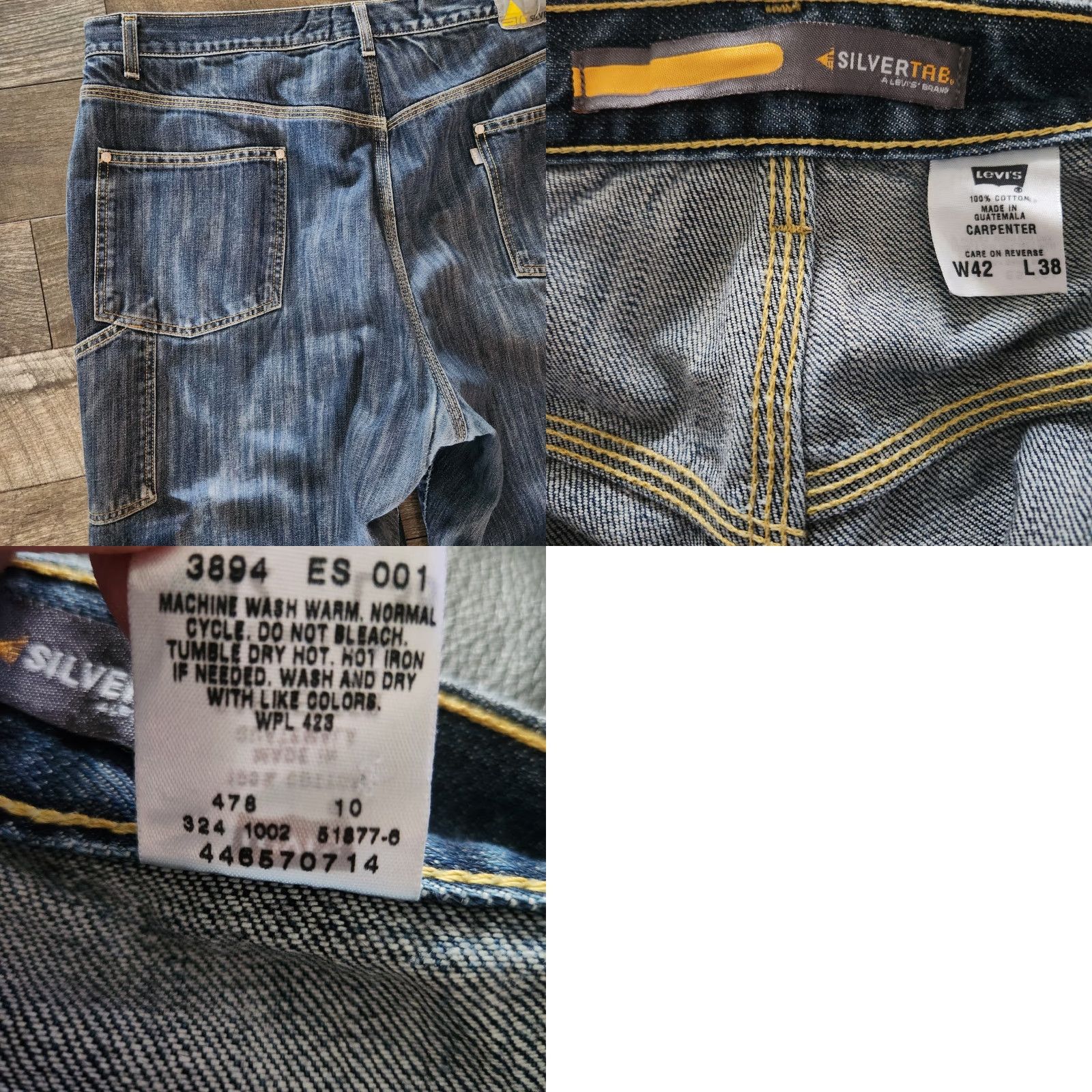 Levi's VINTAGE Levis Silvertab Jeans Carpenter Baggy Denim 42x38 Mens Tall 5-Pocket Design Blue Size US 42 / EU 58 - 10 Thumbnail