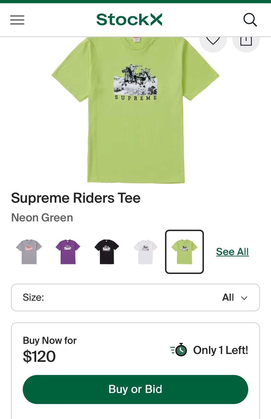 Supreme SS19 Supreme Riders Tee - Neon Green Size US M / EU 48-50 / 2 - 4 Thumbnail