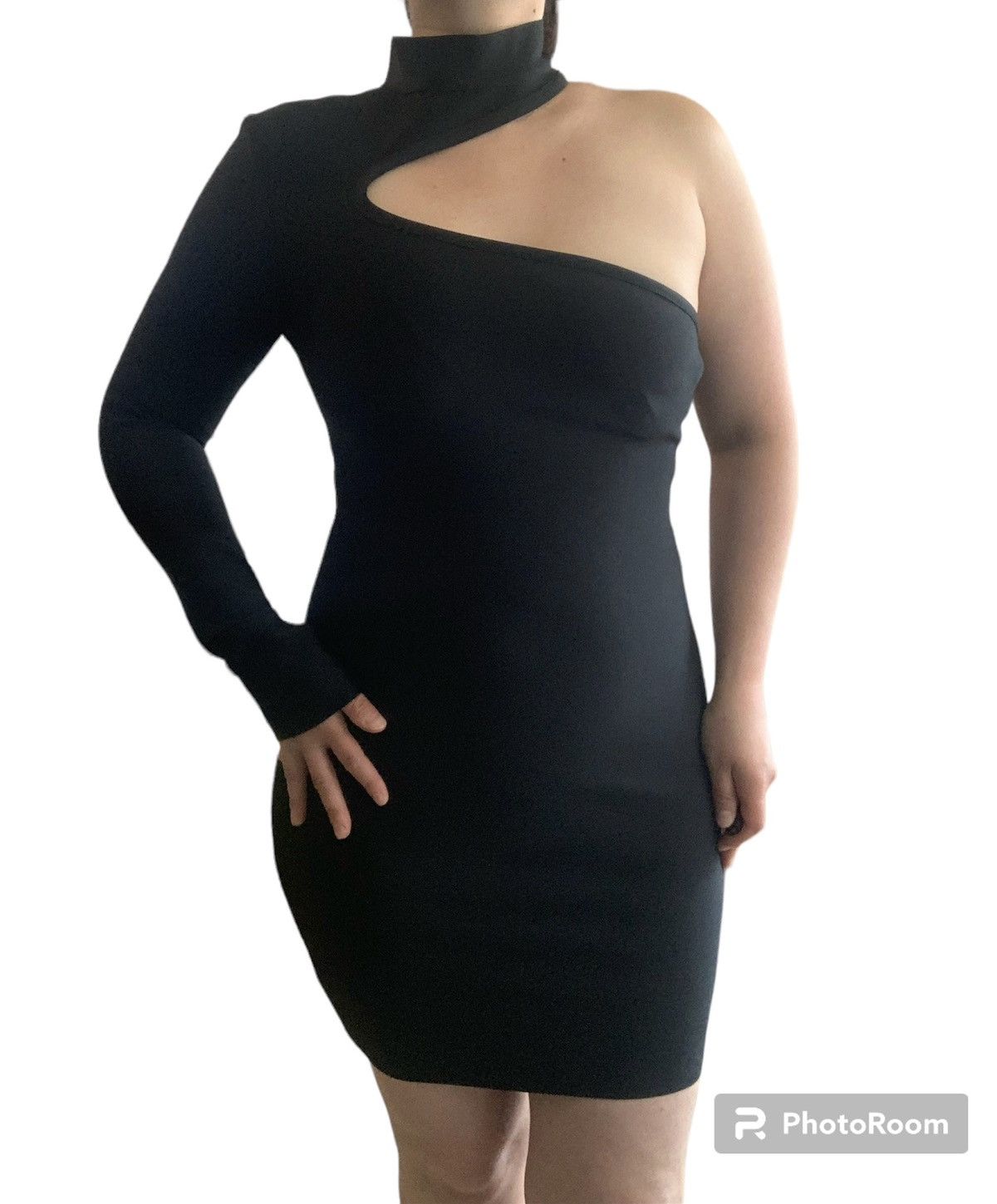 Designer NEW One Shoulder Midi Asymmetrical Dress in Black Size M / US 6-8 / IT 42-44 - 9 Thumbnail