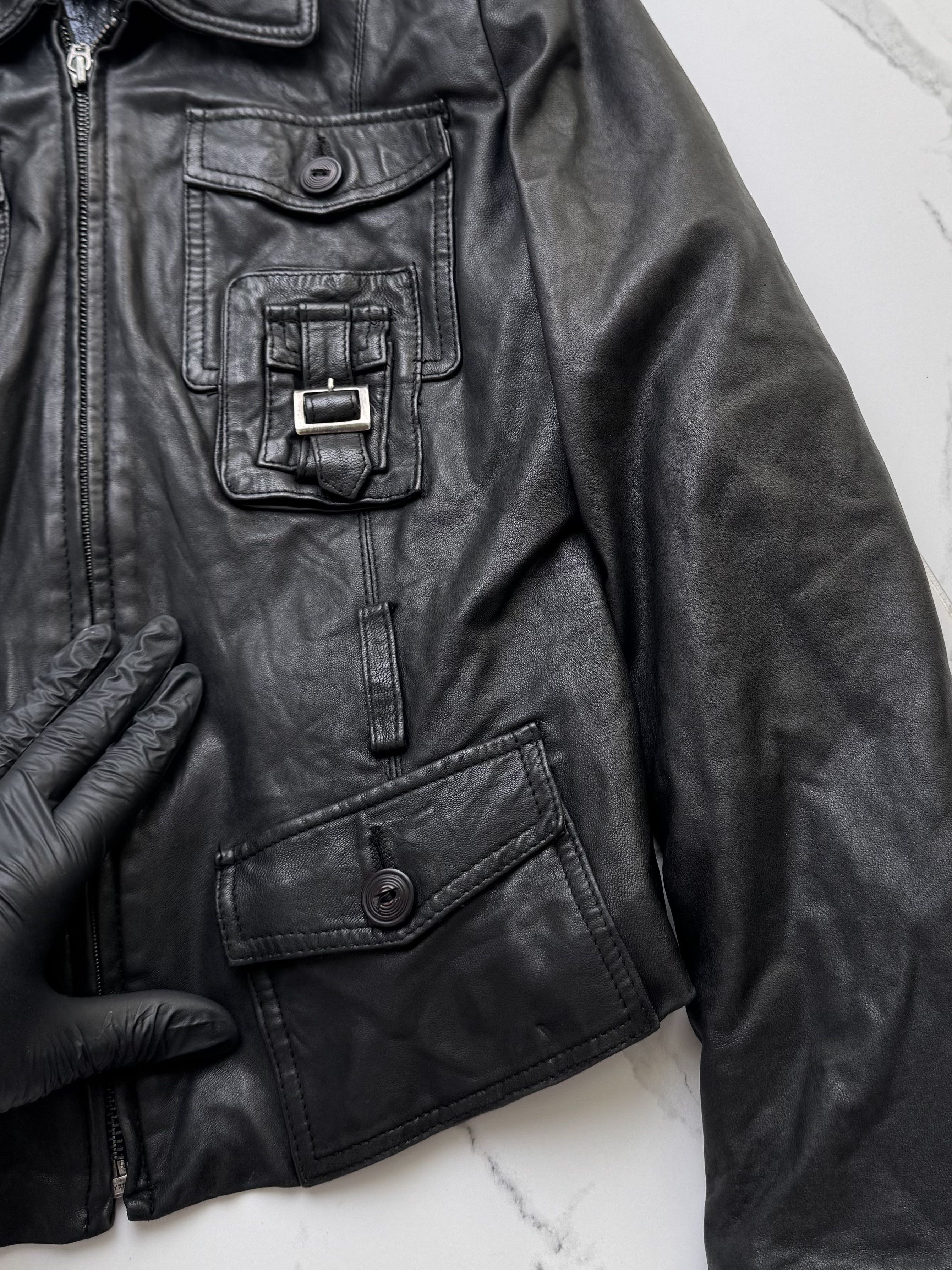 Vintage Y2K Leather Utility Moto Jacket Womens Fitted XS Zip Pocket Size XS / US 0-2 / IT 36-38 - 7 Thumbnail