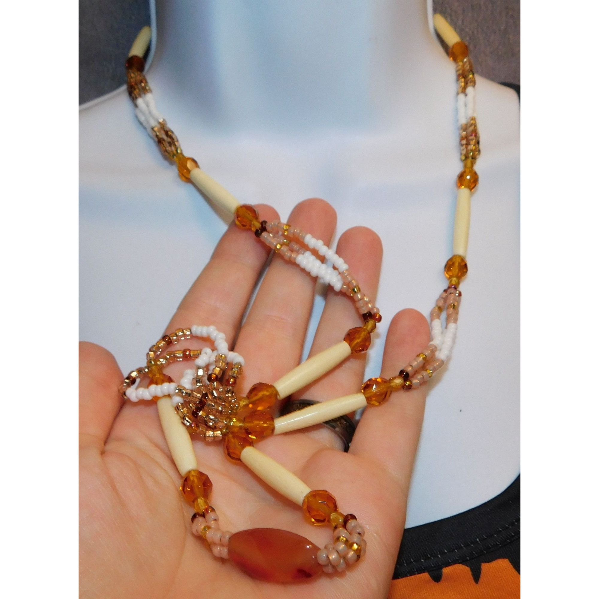 Other Amber Glass Beaded Necklace With Pink And White Accents Size ONE SIZE - 2 Thumbnail
