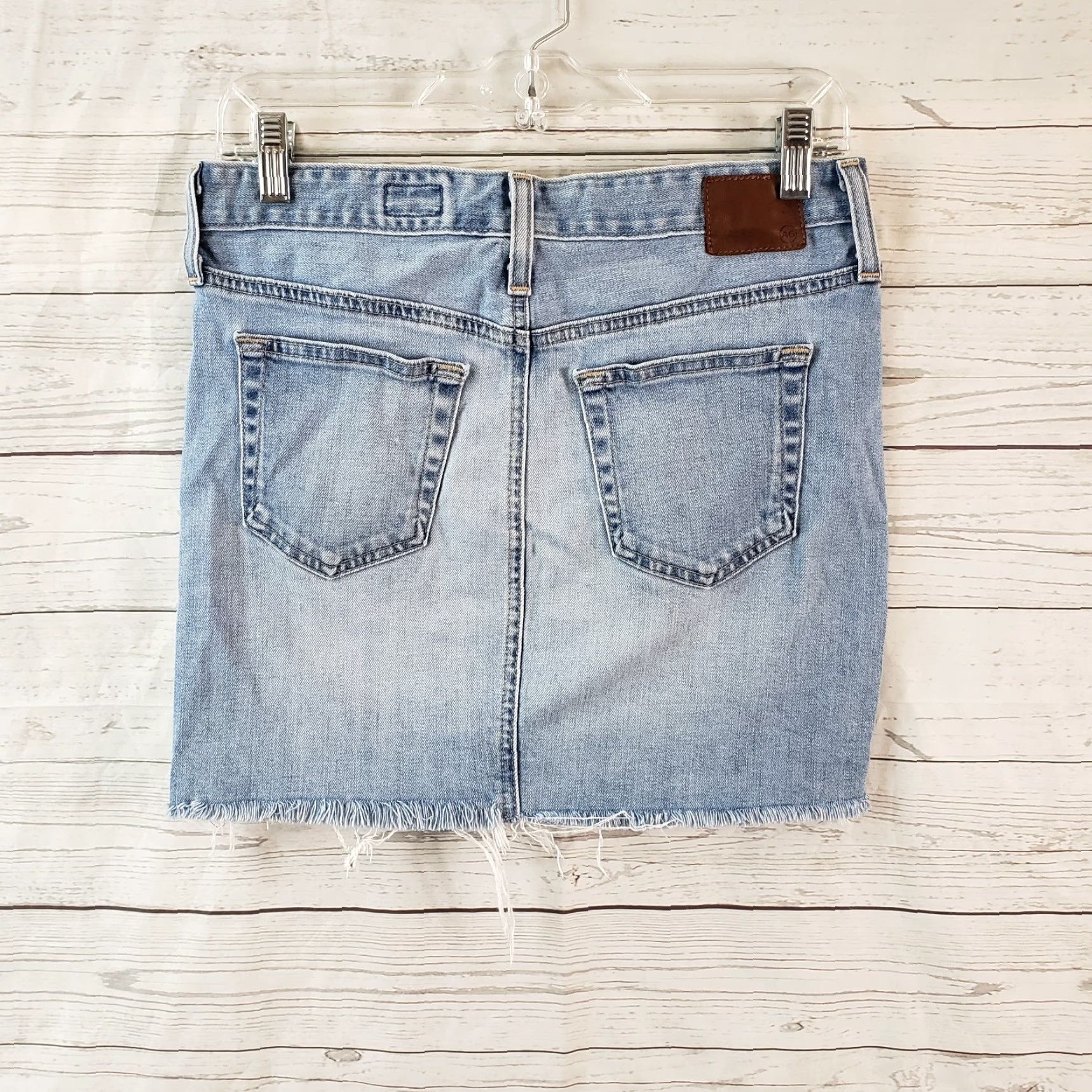 Denime Adriano Goldschmied Womens Sandy Mini Denim Skirt Sz 27 Blue Light Wash Raw Hem Skirt Adults Womens Size 27" / US 4 / IT 40 - 2 Thumbnail