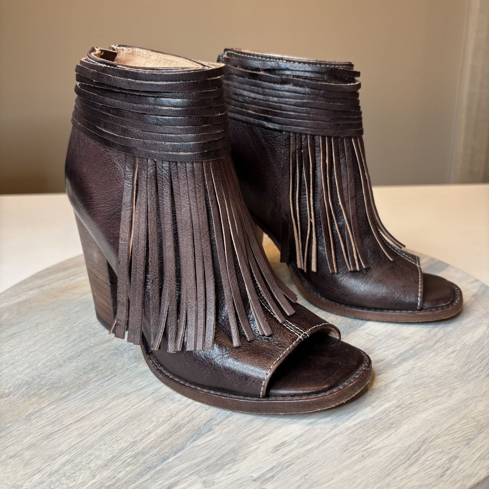 Bed Stu Bed Stu Onset Olivia Peep Toe Fringe Leather Booties Sz 6.5 Size US 6.5 / IT 36.5 - 1 Thumbnail