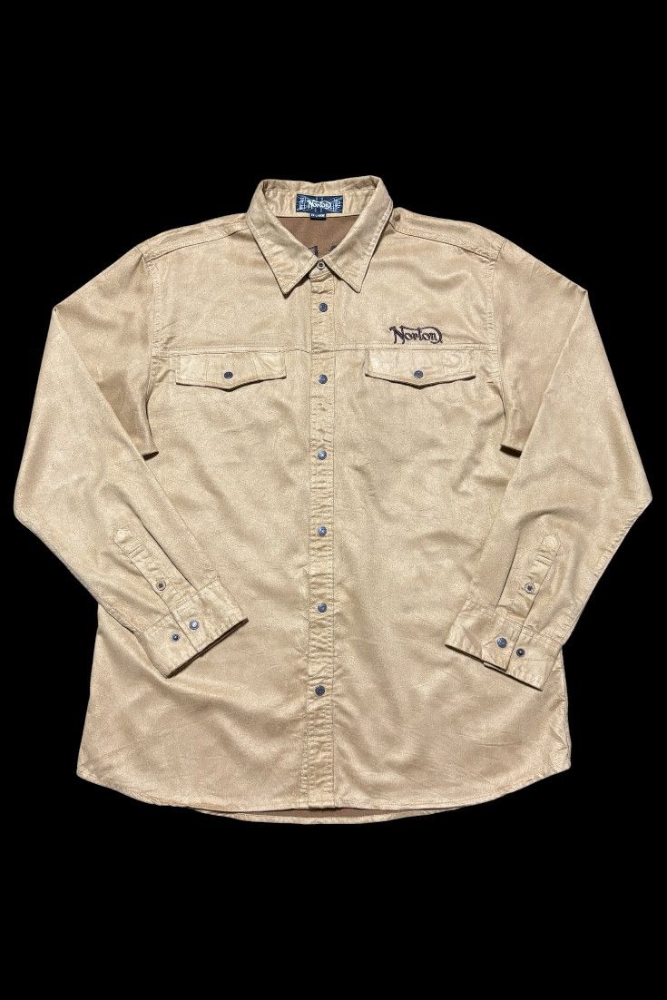 Norton SUEDE NORTON MOTORCYCLE EMBROIDERY BUTTON UP SHIRT Size US XXL / EU 58 / 5 - 2 Thumbnail