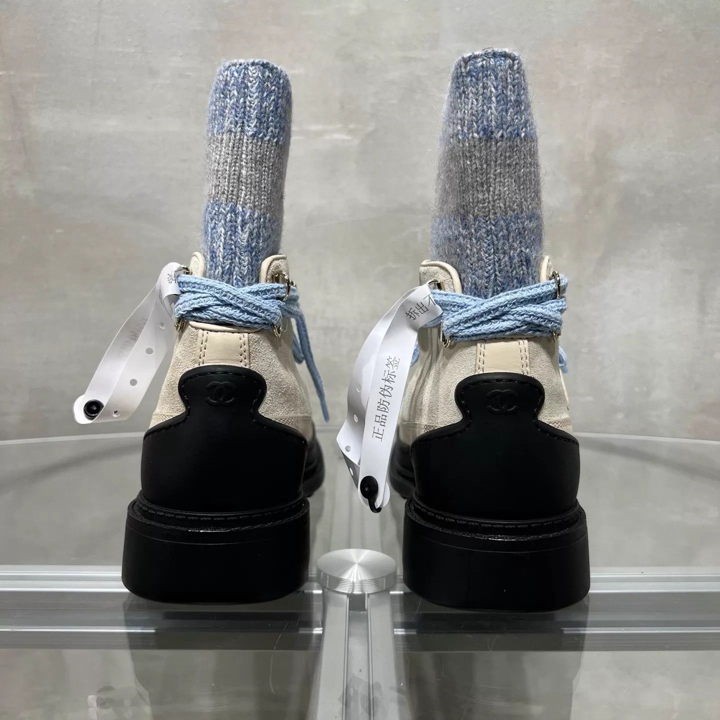 Chanel Chanel Sock Boot Beige Blue Color Block EU37 Size US 6.5 / IT 36.5 - 6 Thumbnail