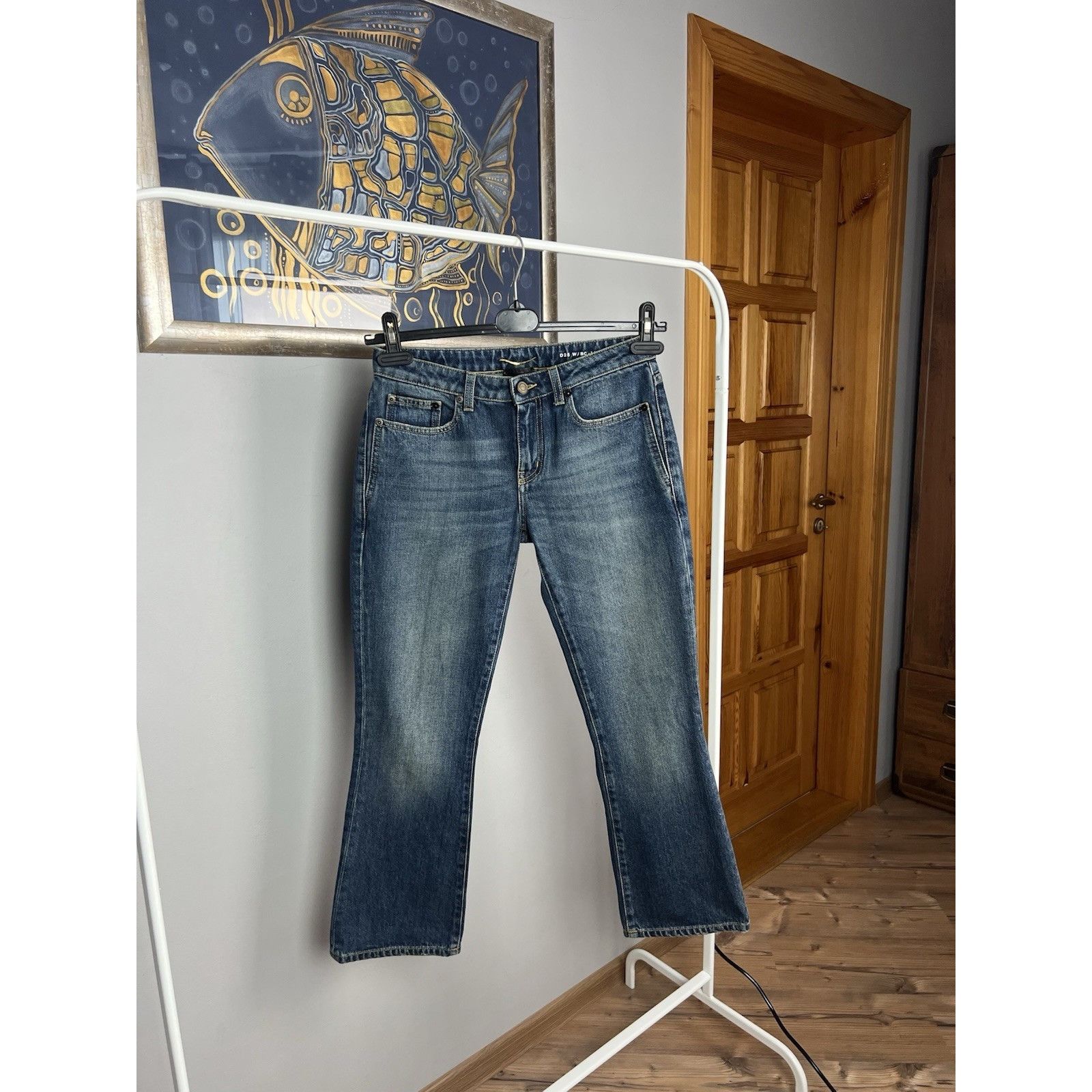Saint Laurent Paris Saint Laurent Women`s Blue Distressed Denim Bootcut Cropped Size 24" / US 00 / IT 34 - 6 Thumbnail