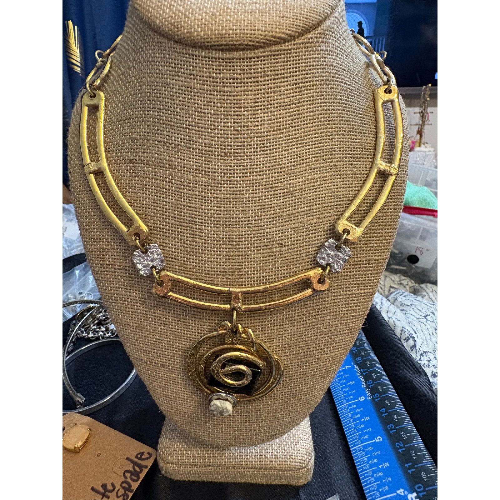 Other Vintage Unsigned Gold Tone Modernist Statement Necklace 16" Size ONE SIZE - 3 Thumbnail