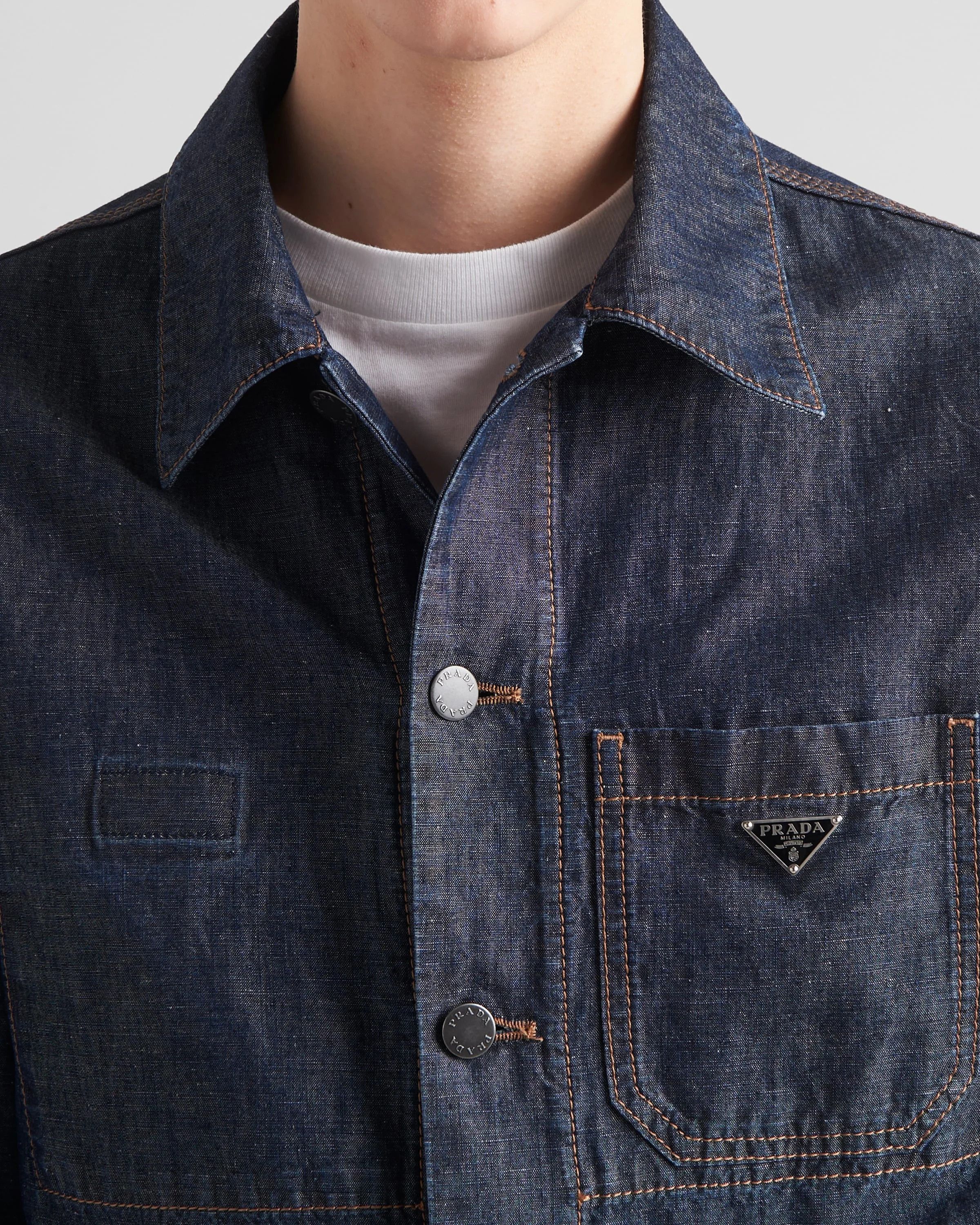 Prada o1w1db10426 Chambray Blouson Jacket in Blue Size US S / EU 44-46 / 1 - 3 Thumbnail