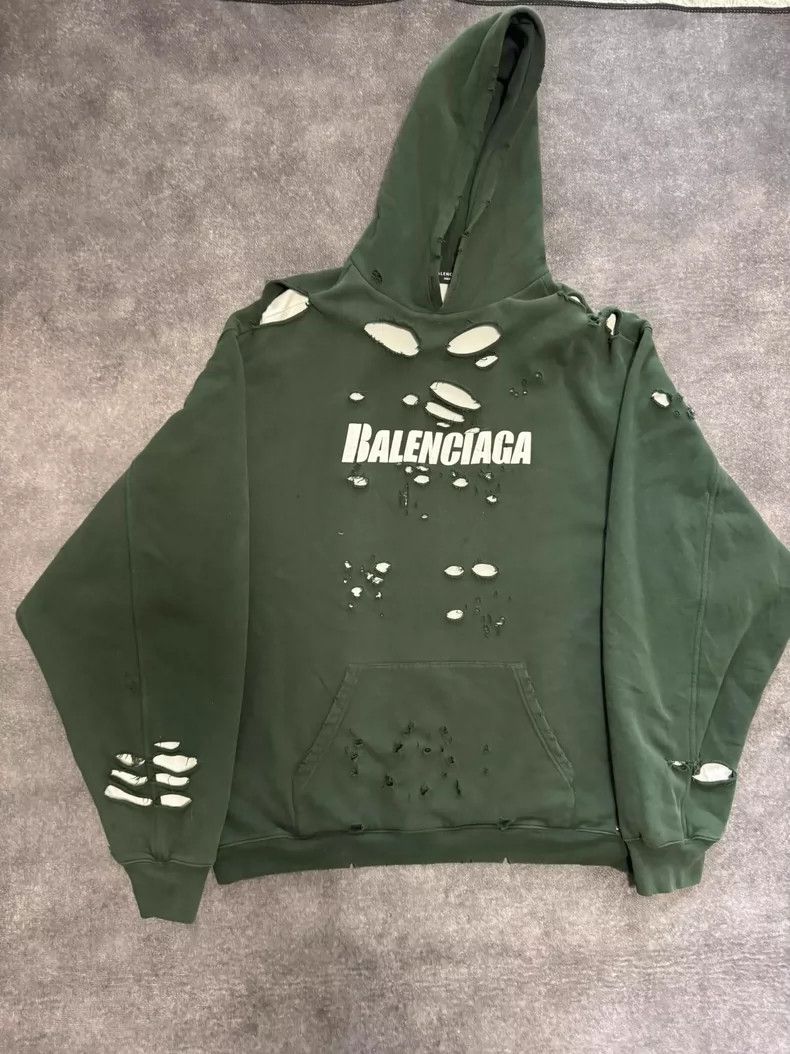 Balenciaga Balenciaga Green holes make old hoodies and sweaters. Size US S / EU 44-46 / 1 - 1 Thumbnail