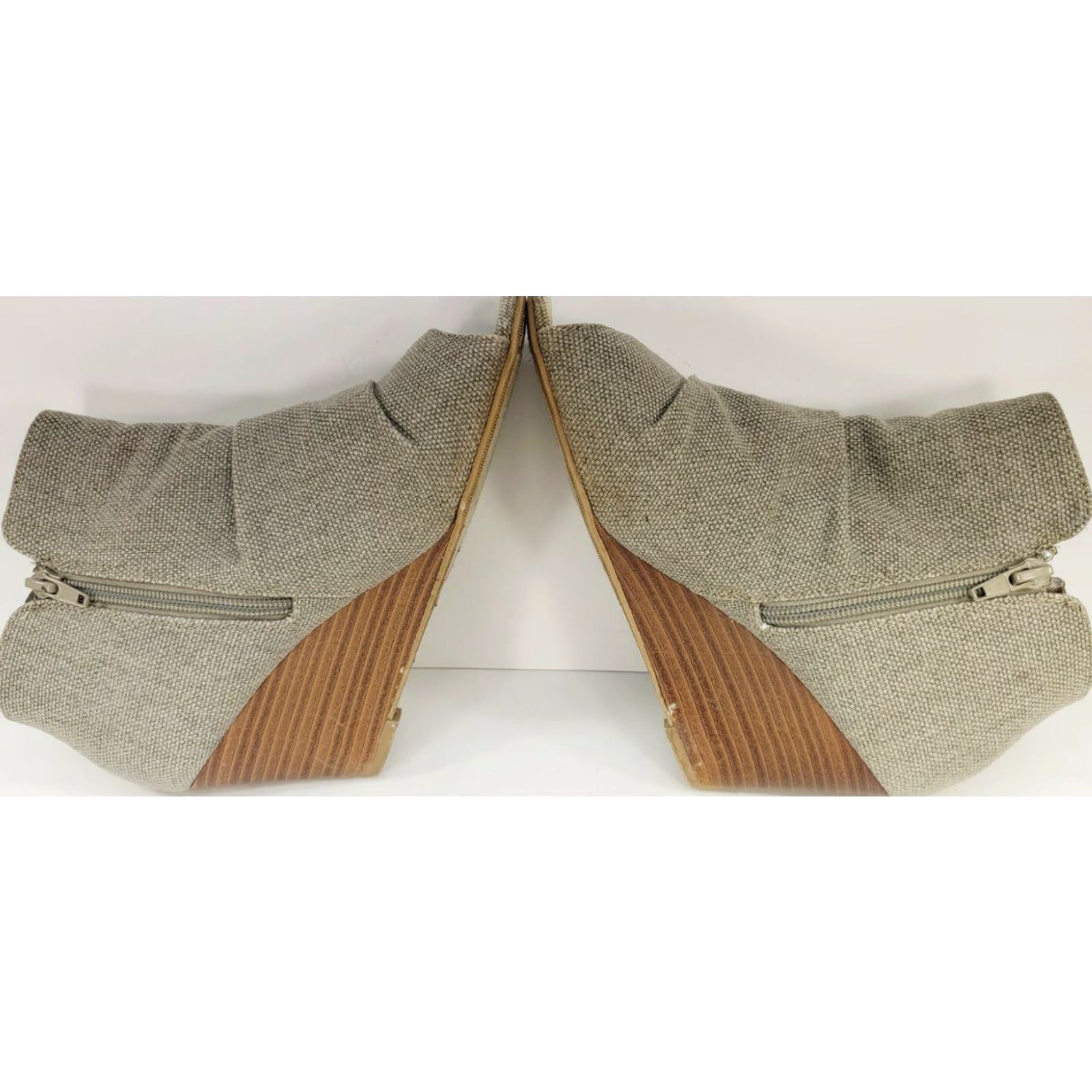 Vintage City Classified Gray Canvas Booties Open Toe Women's Size 7 Side Zip Wedge Heel Size US 7 / IT 37 - 7 Thumbnail