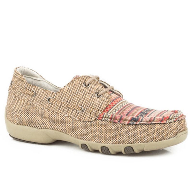 Roper Casual Driving Moccasin Fair Isle Leather Tan 5.5 Shoes in Brown, Women's