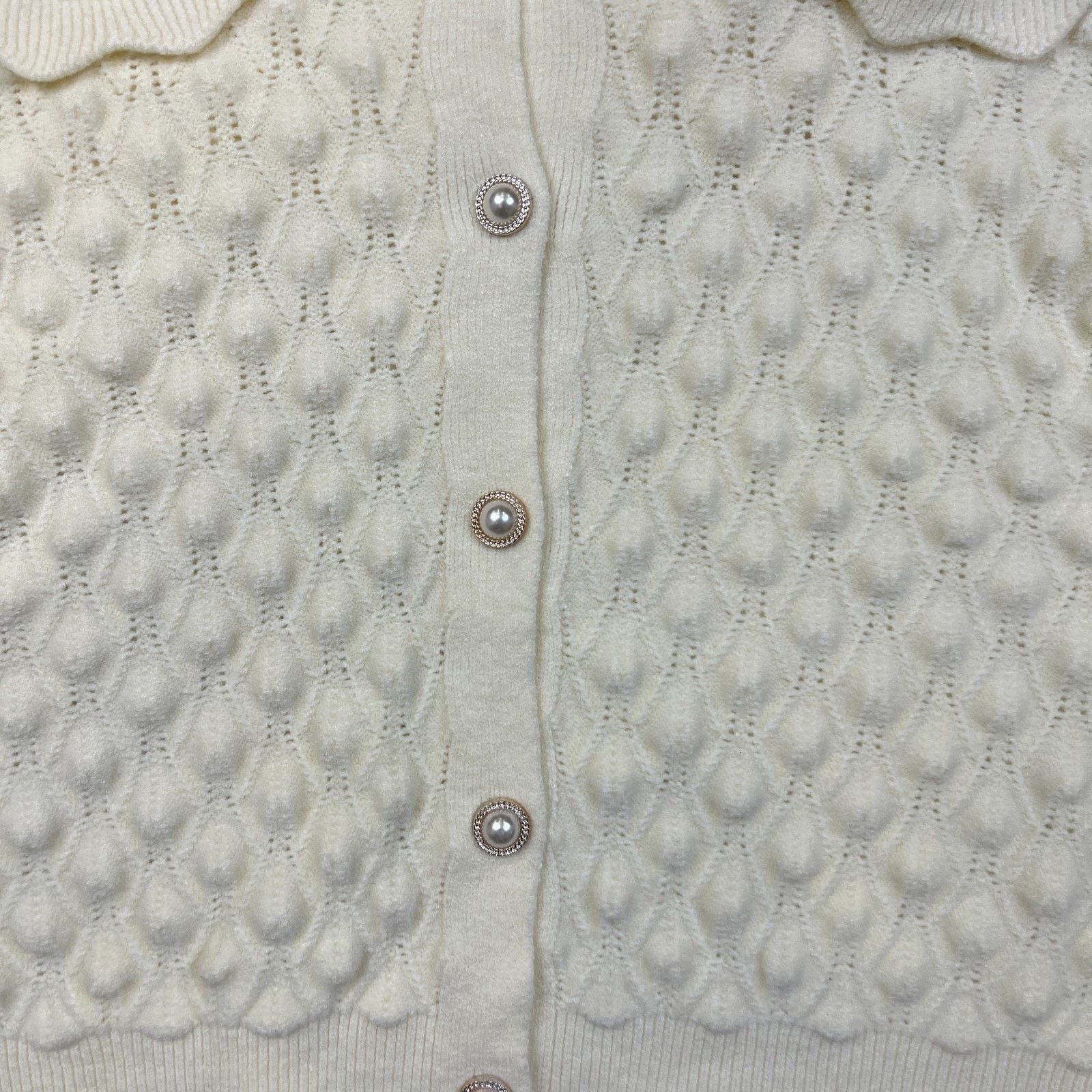 Vintage Vintage 90s Ivory Bobble Knit Cardigan Pearl Button Sweater Size S / US 4 / IT 40 - 3 Thumbnail
