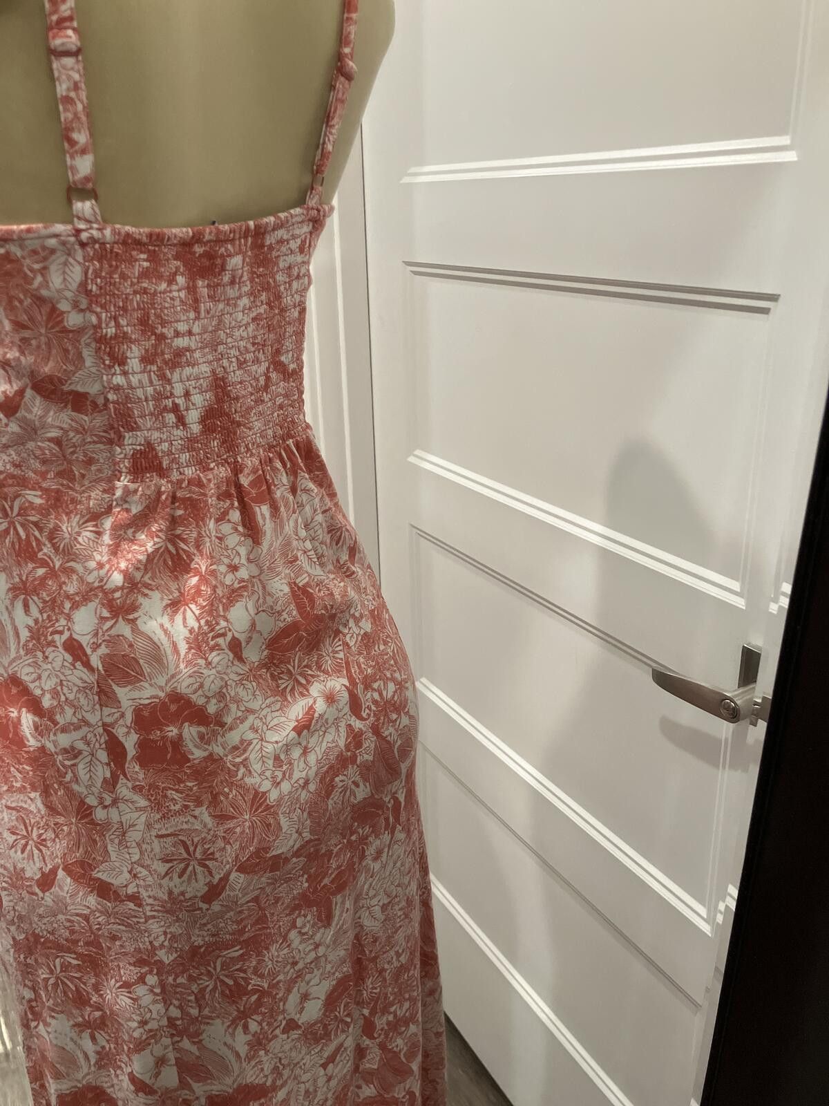 Old Navy Coral and White Floral Print Midi Dress with Square Neck Size S / US 4 / IT 40 - 6 Thumbnail