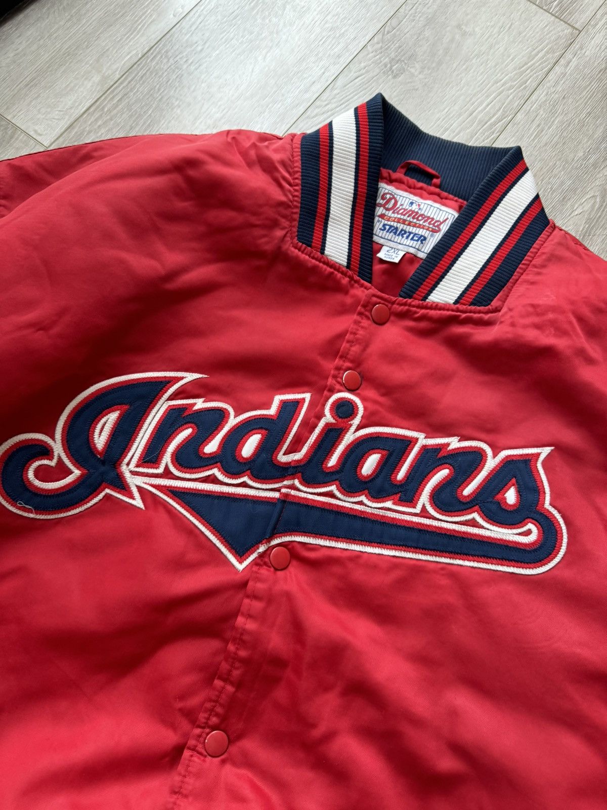 Starter × Vintage Vintage 90s Starter Cleveland Indians Satin Bomber Jacket Size US XXL / EU 58 / 5 - 6 Thumbnail