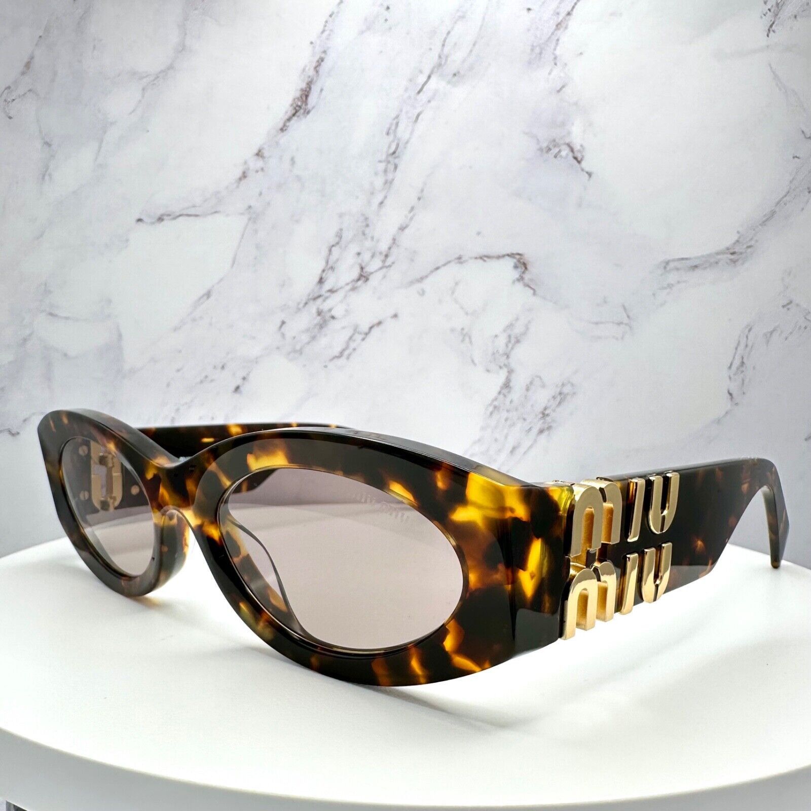 Miu Miu New MIU MIU Sunglasses Brown Tortoise Shell Oval Gold Logo Size ONE SIZE - 15 Thumbnail