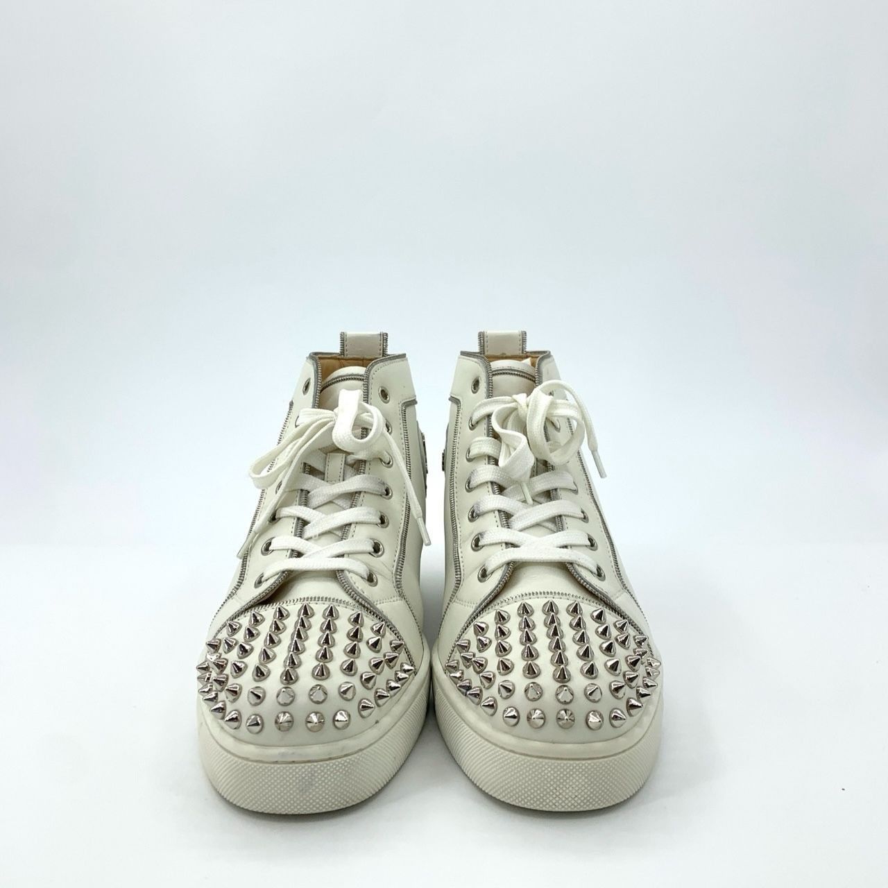 Christian Louboutin Christian Louboutin White Leather Spike-Trimmed Lace-Up Sho Size US 10 / IT 40 - 8 Thumbnail