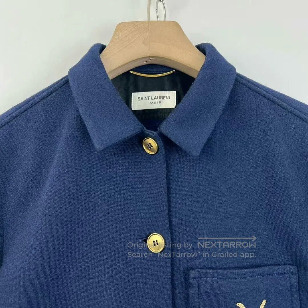 Saint Laurent Paris Saint Laurent Blue Embroidered Logo Shirt Jacket. Size M / US 6-8 / IT 42-44 - 3 Thumbnail