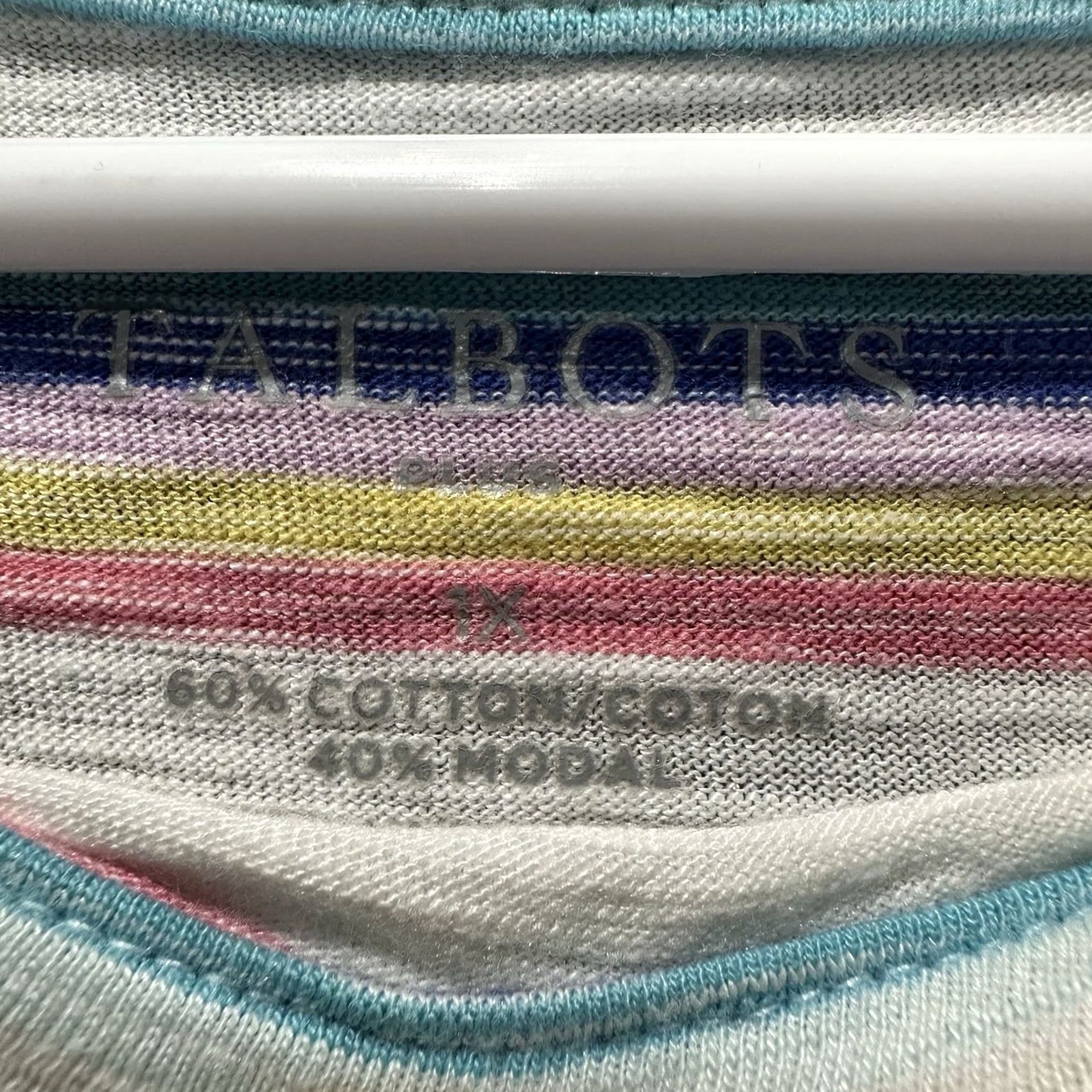 Talbots Talbots Top Womens 1X Plus Rainbow Striped Button Shoulder Tee Boat Neck EUC Size XL / US 12-14 / IT 48-50 - 2 Thumbnail
