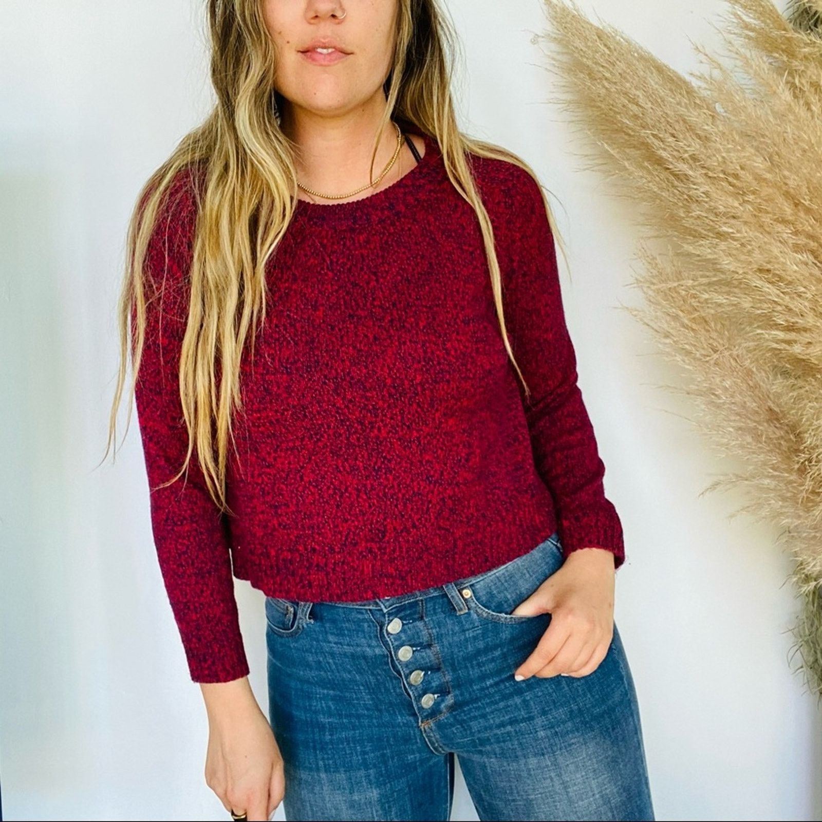 H&M H&M DIVIDED Red Blue Marled Knit Cropped Pullover Sweater Size M / US 6-8 / IT 42-44 - 1 Thumbnail