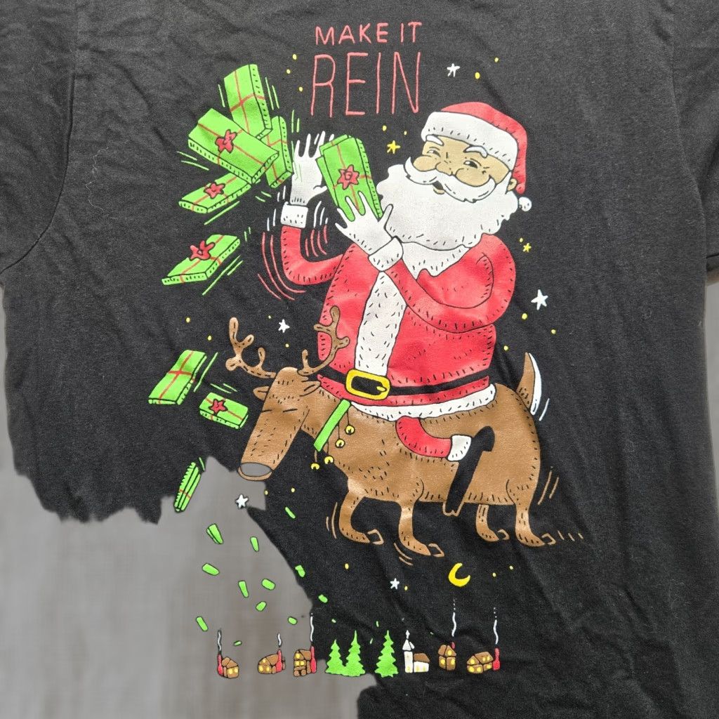 Vintage Holiday Time Christmas Tee Shirt - Santa Claus Solid Short Sleeve Mens M Black Size US M / EU 48-50 / 2 - 1 Thumbnail