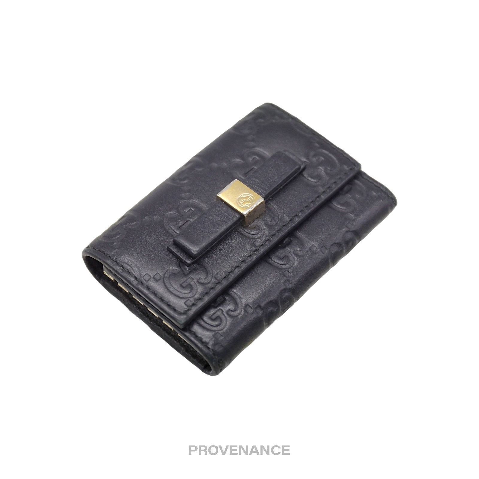 Gucci 🔴 Gucci Bow 6 Key Holder - Black Guccissima Leather Gold Size ONE SIZE - 4 Thumbnail