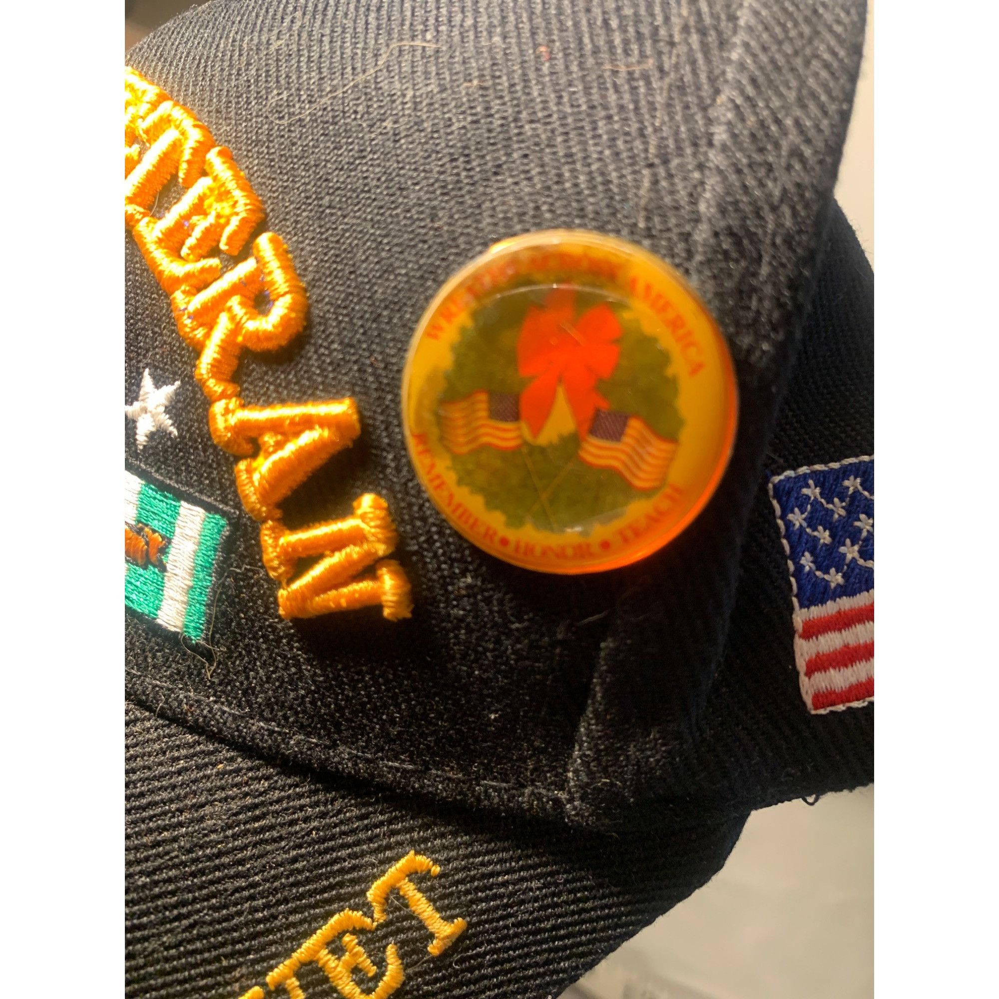 Vintage Vietnam War Marine Vet Ribbon Embroidered Black Cap & Pin Size ONE SIZE - 3 Thumbnail
