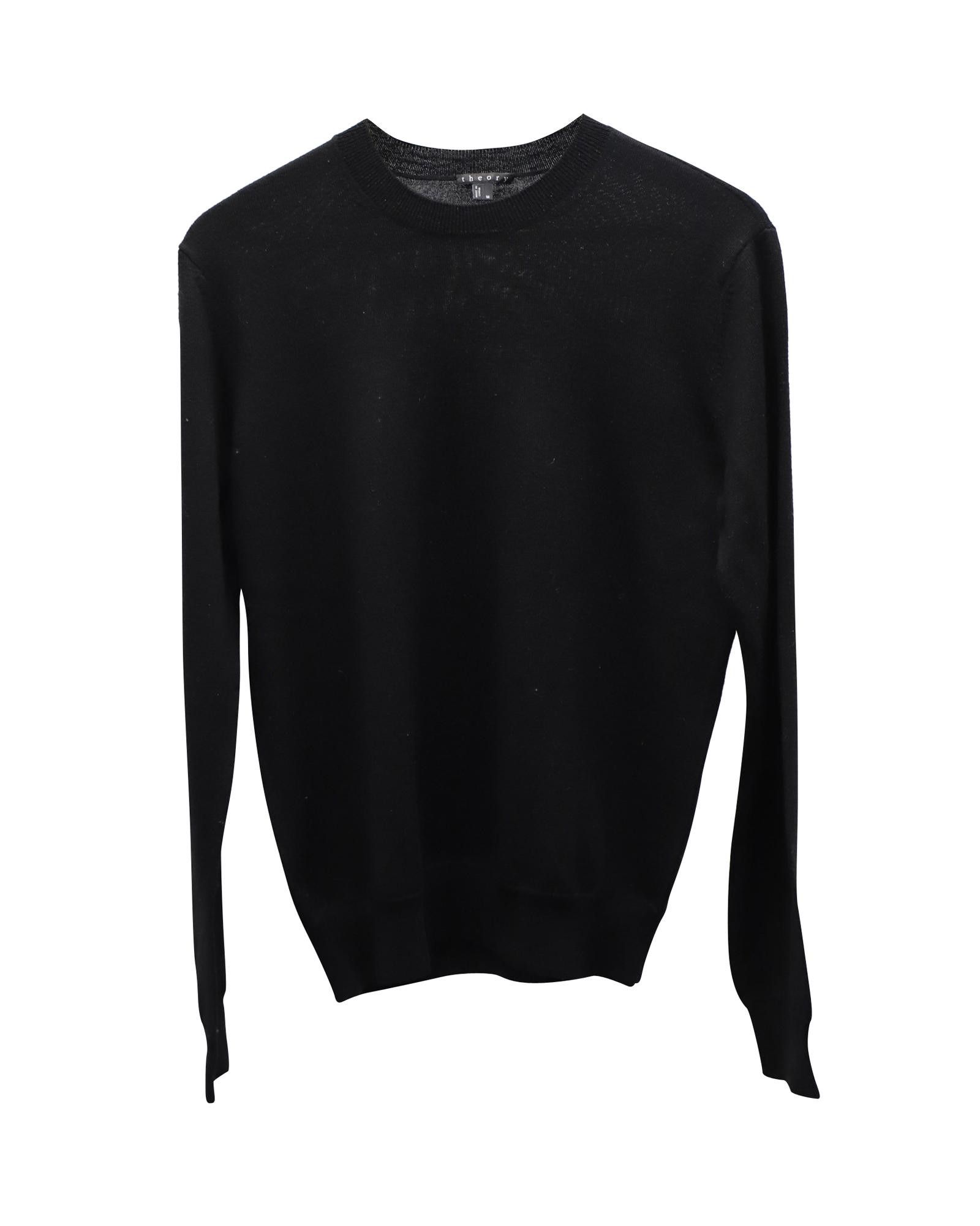 image of Theory Classic Black Wool Crewneck Sweater, Men's (Size Medium)