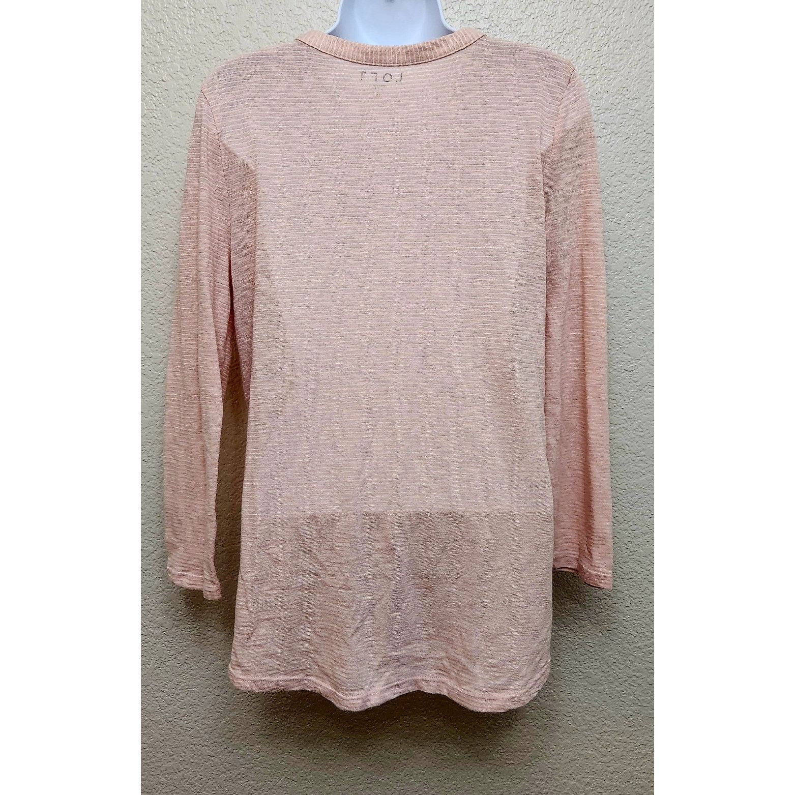 Other Loft Pink Slub Knit Button Up Tie Hem Long Sleeve Top Medium Size M / US 6-8 / IT 42-44 - 3 Thumbnail