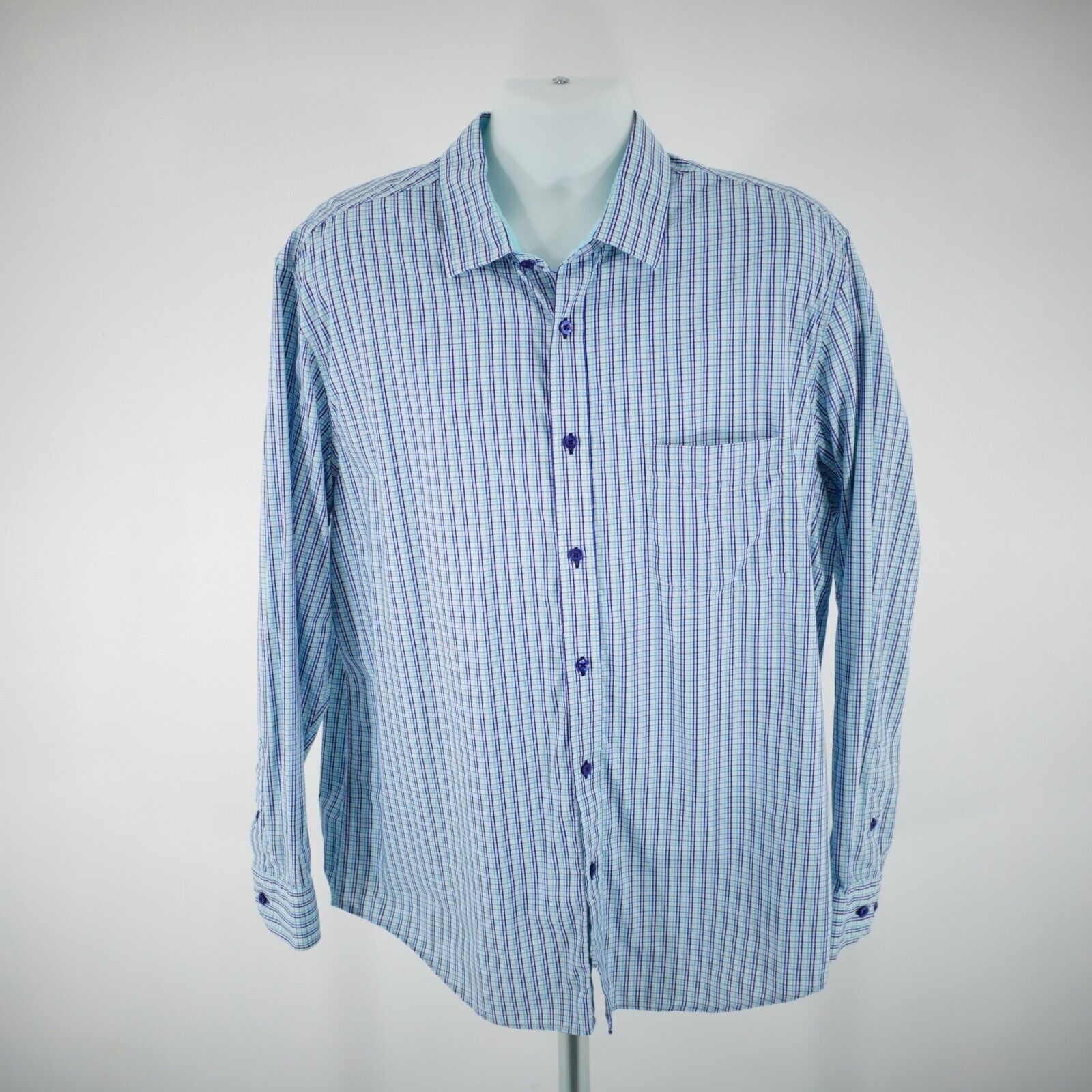Tasso Elba Tasso Elba XL 17-17.5 Teal Purple White Check Pocket Front C Size US L / EU 52-54 / 3 - 6 Thumbnail