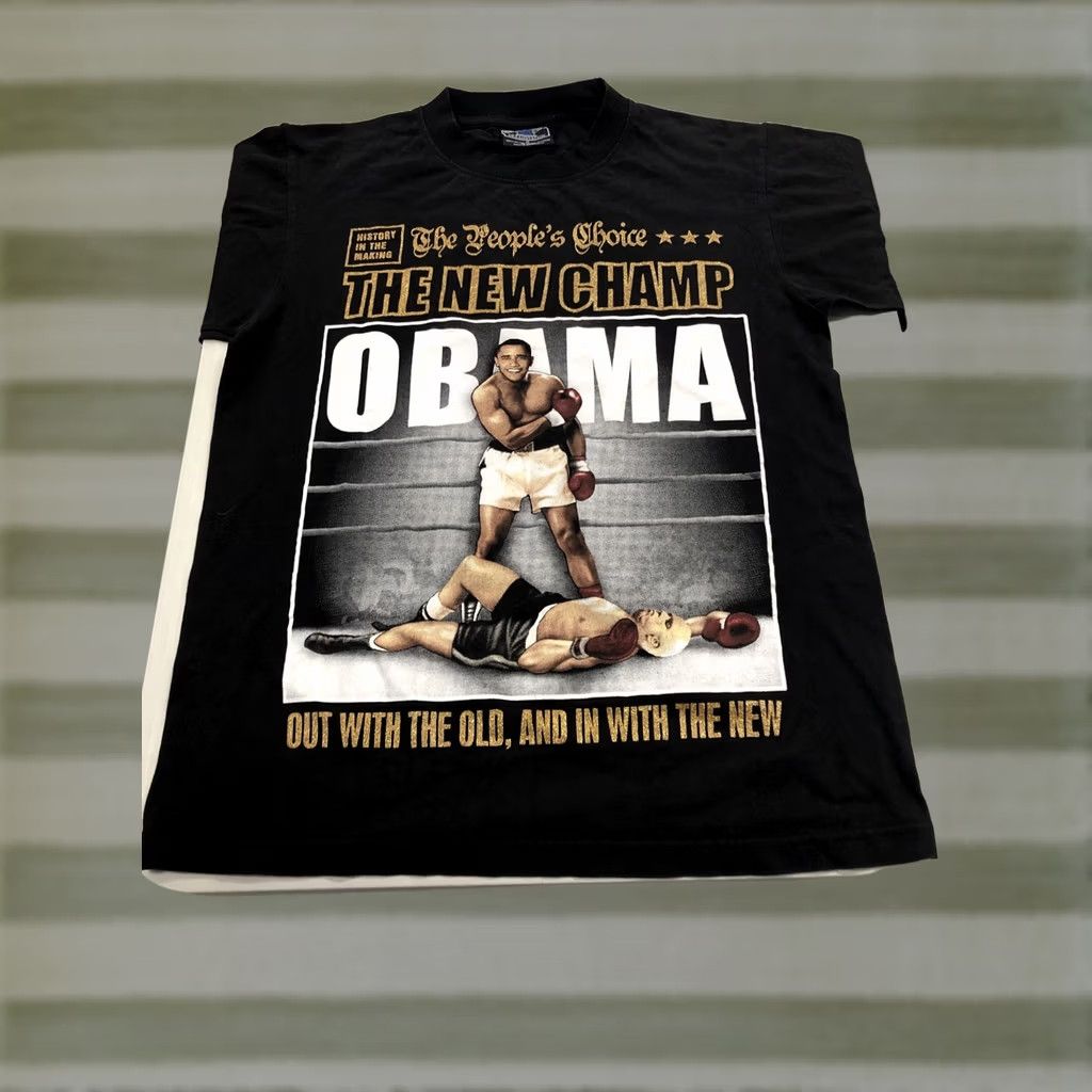 Vintage Barrack Obama T Shirt Dreammaster Box American 2000s 100% Cotton Black Short Sleeve Crew Neck Medium Mens Wrestling Boxing Glitter All Seasons Size US M / EU 48-50 / 2 - 1 Thumbnail