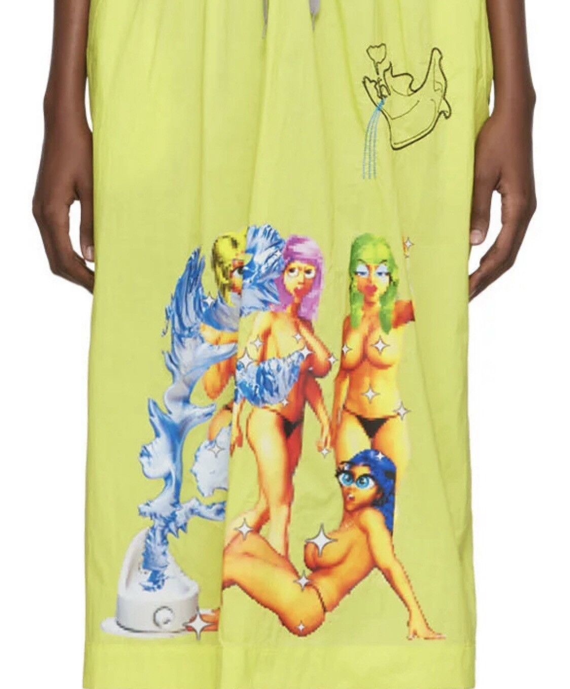 image of Bernhard Willhelm Pixelated Anime Skirt in Yellow, Men's (Size 32)