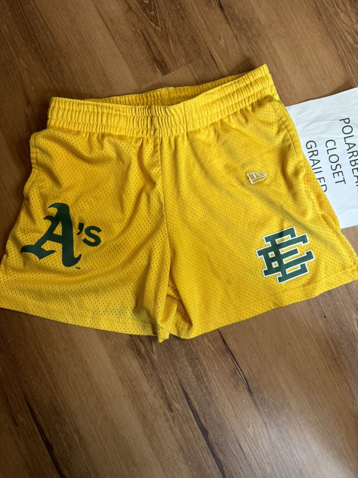 image of Eric Emanuel New Era Oakland A’S Athletics Basic Shorts in Yellow, Men's (Size 32)