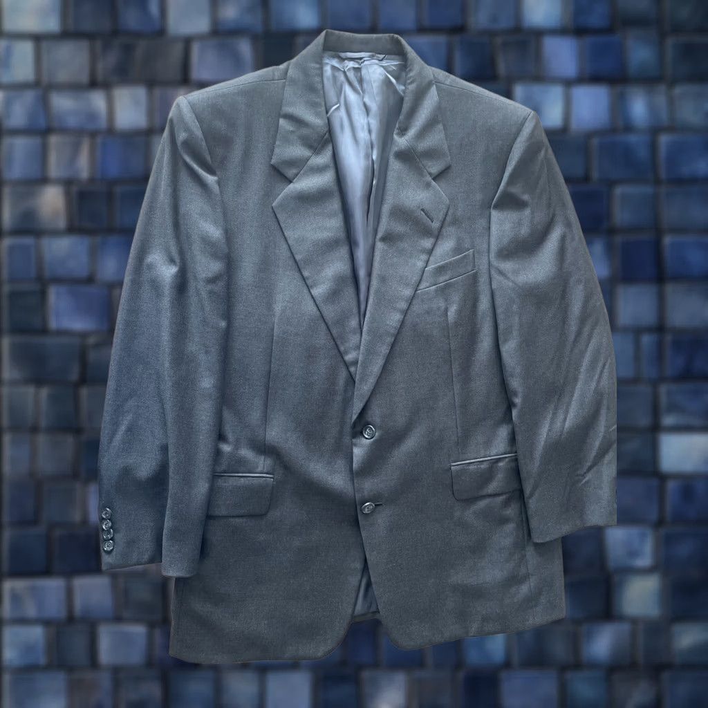 Vintage Hickey Freeman Blazer Jacket Men 42R Wool Gray Solid Notch Lapel Regular Single-Breasted Two-Button Front Front Two-Button Front Style Suit Jacket Size 42R - 1 Thumbnail