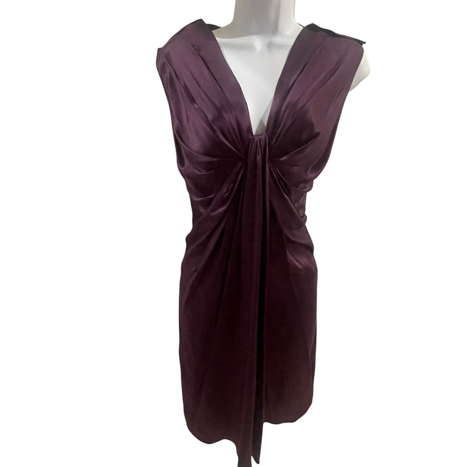 Lanvin Lanvin Paris Purple Satin Twist Front V-Neck Dress Sz 42 Size L / US 10 / IT 46 - 2 Thumbnail