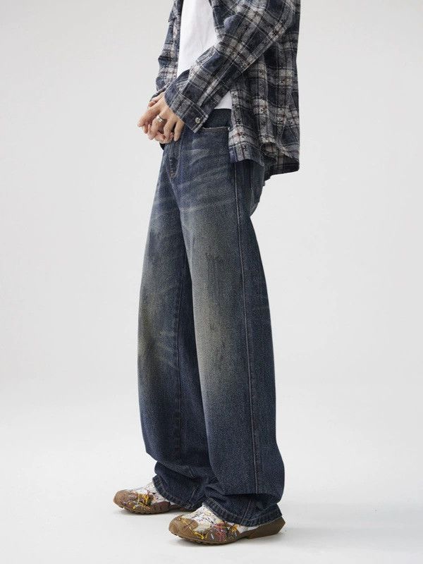 Vintage American retro distressed loose dirty wash jeans Size US 32 / EU 48 - 2 Thumbnail