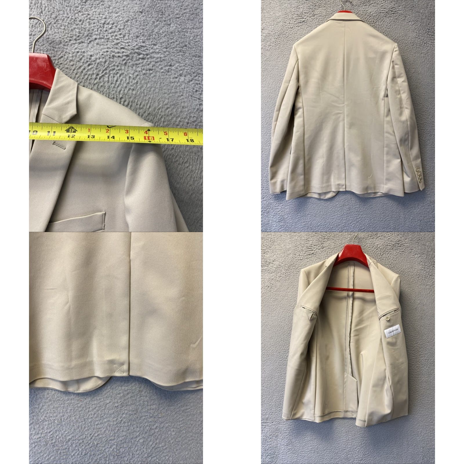Calvin Klein Calvin Klein Blazer Mens 38 R Beige Khaki Single-Breasted Notch Lapel 2-Button Double-Vented Regular NWT / 12039 Size 38R - 8 Thumbnail
