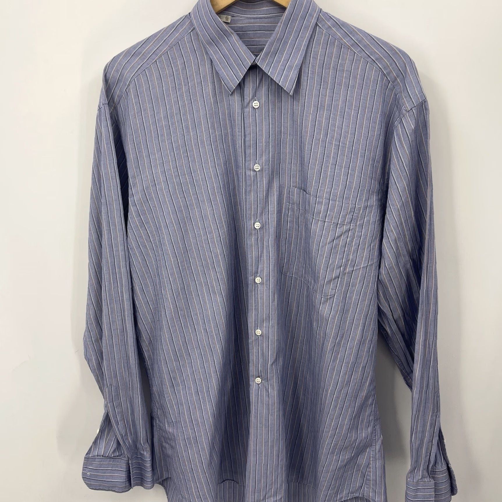 Ermenegildo Zegna VINTAGEErmenegildo Zegna Shirt Mens XL 16 Striped Blue Preppy Cotton Pocket Button Shirt Size US XL / EU 56 / 4 - 6 Thumbnail