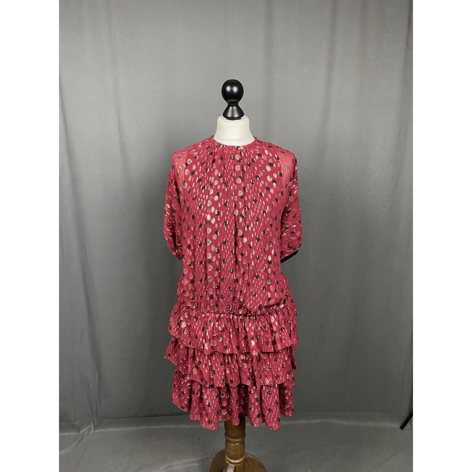 Saint Laurent Paris Saint Laurent Recent Polka Dot Women's Purple Red Silk Tiere Size M / US 6-8 / IT 42-44 - 6 Thumbnail