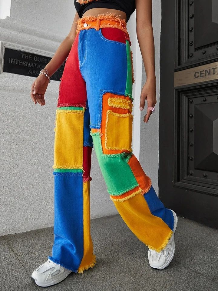 y2k baggy rainbow color jeans for women