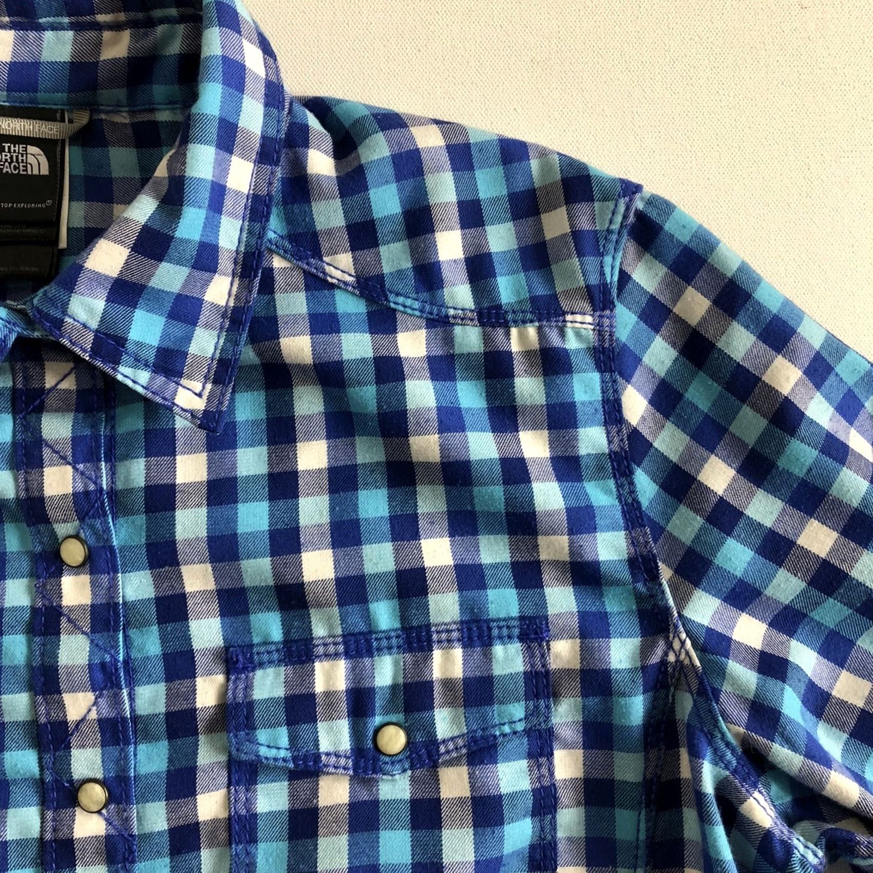 The North Face VINTAGE The North Face Shirt Women’s Blue Plaid Pearl Snap Up Long Sleeve Large Size L / US 10 / IT 46 - 6 Thumbnail