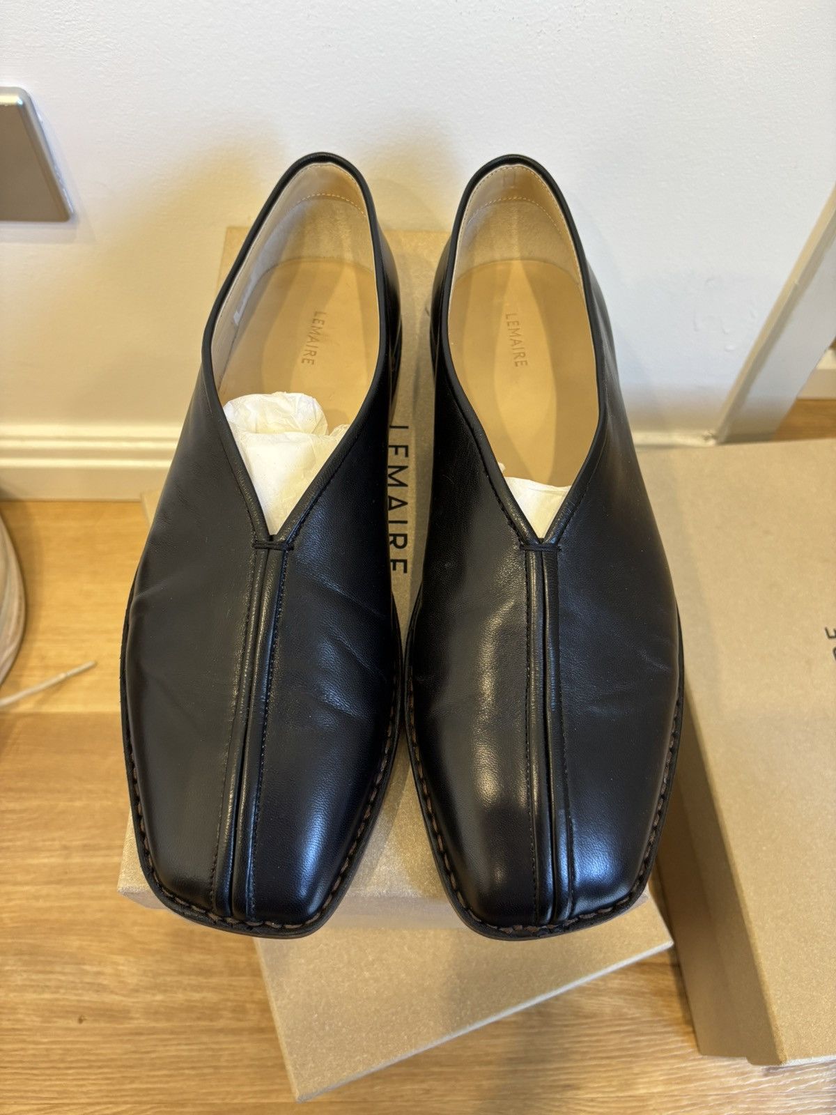 Pre-owned Lemaire Flat Piped Slippers In Black