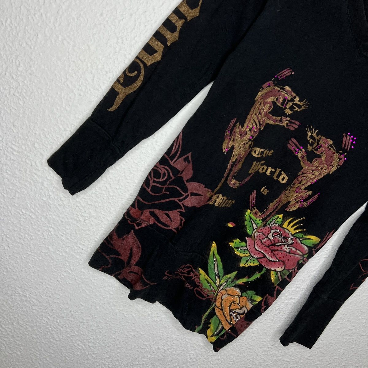 Ed Hardy Ed Hardy Longsleeve Black Crystals Full Print Tiger Rose Y2K Size S / US 4 / IT 40 - 2 Thumbnail