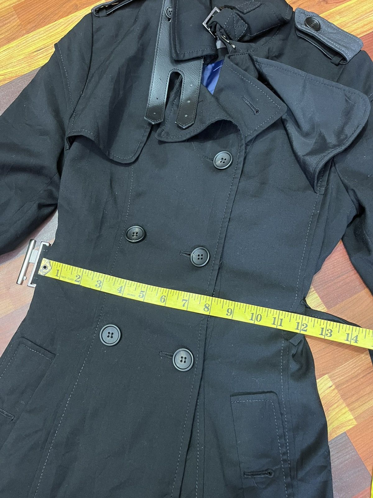 Japanese Brand Celina Firenze Black Double Breasted Trench Coat Size XS / US 0-2 / IT 36-38 - 14 Thumbnail