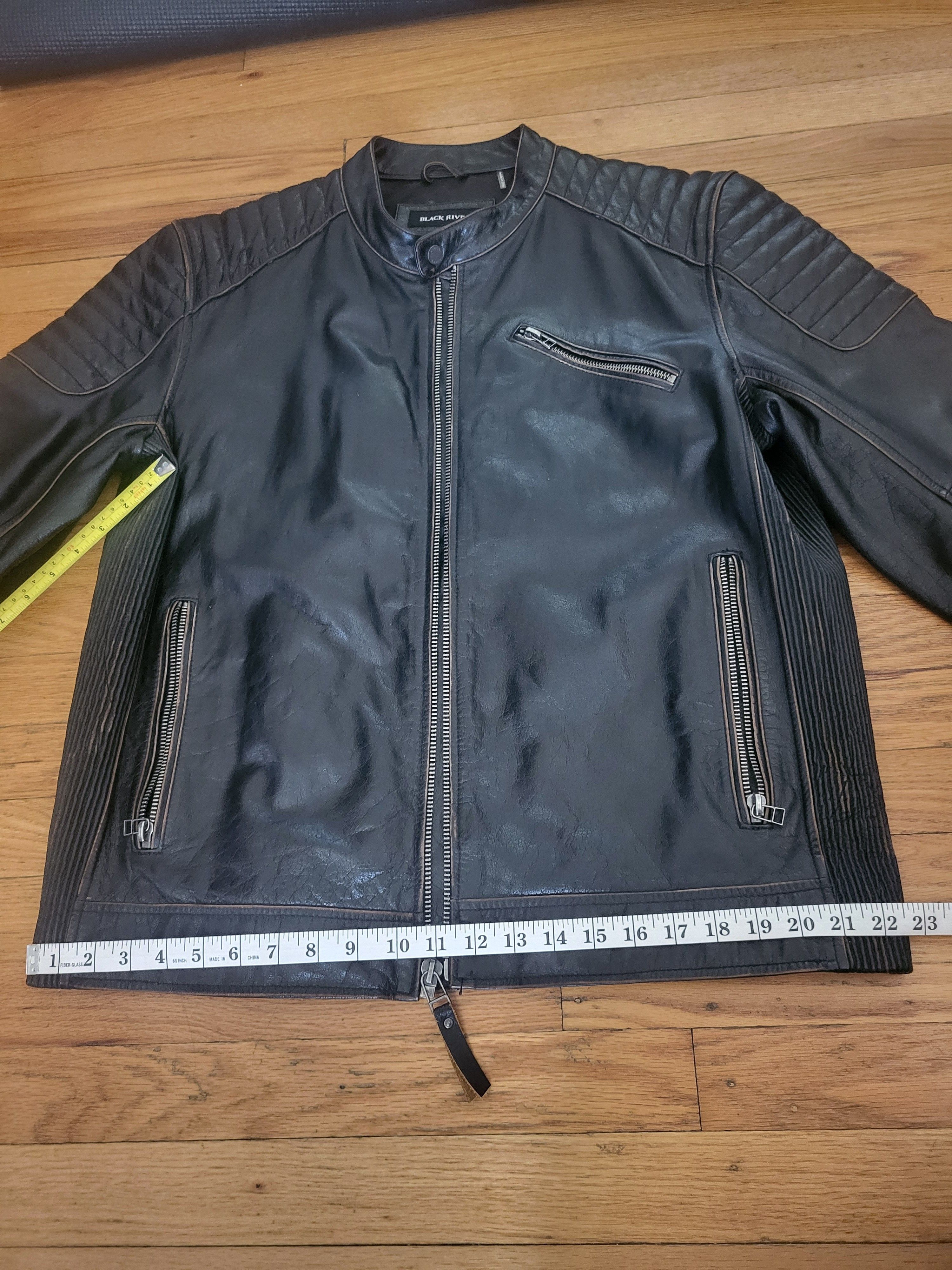 Black Rivet Leather Jacket Genuine Motorcycle Style Size US XL / EU 56 / 4 - 5 Thumbnail