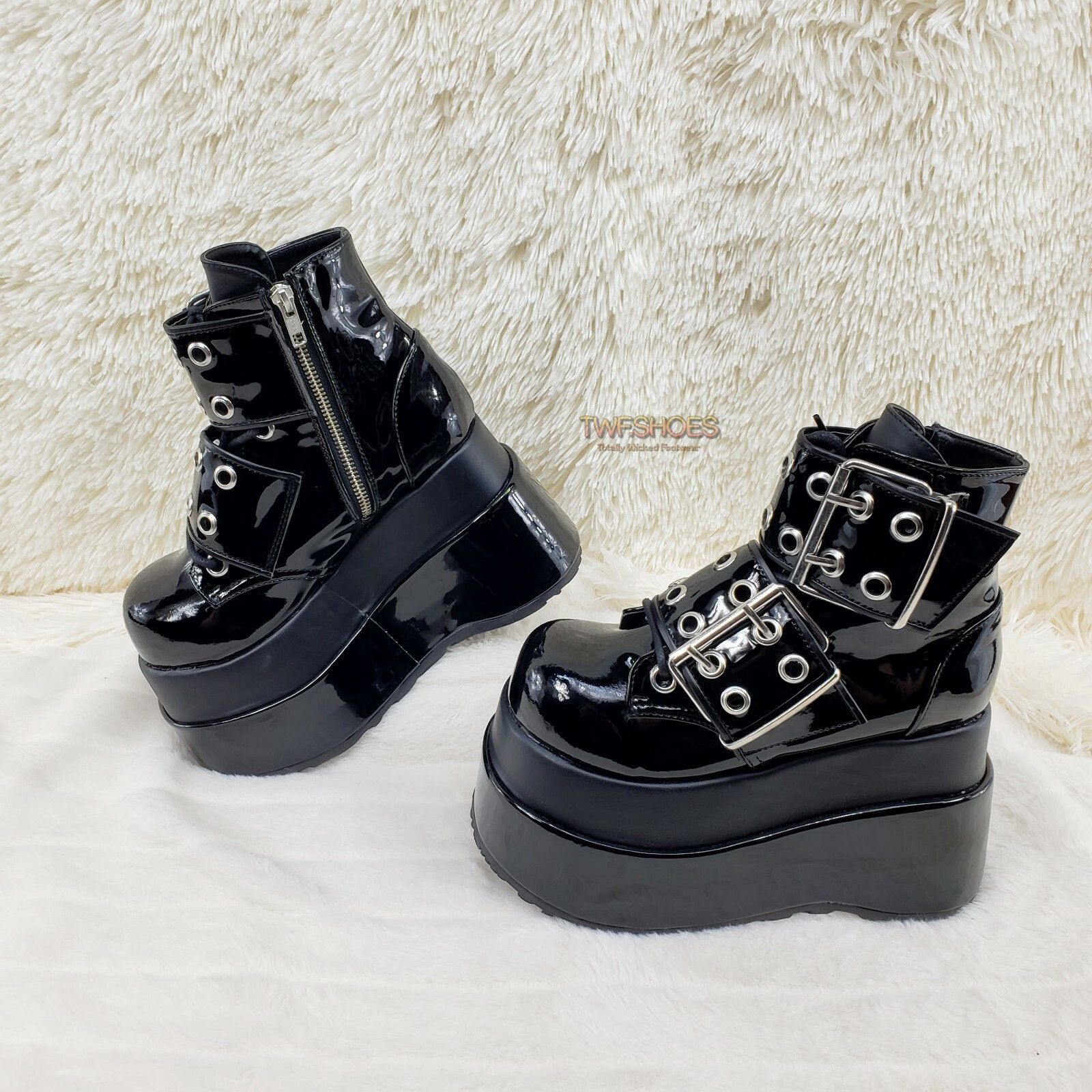 Other Bear 104 Black Patent 4.5" Goth Punk Rock Platform Ankle Boo Size US 10 / IT 40 - 6 Thumbnail