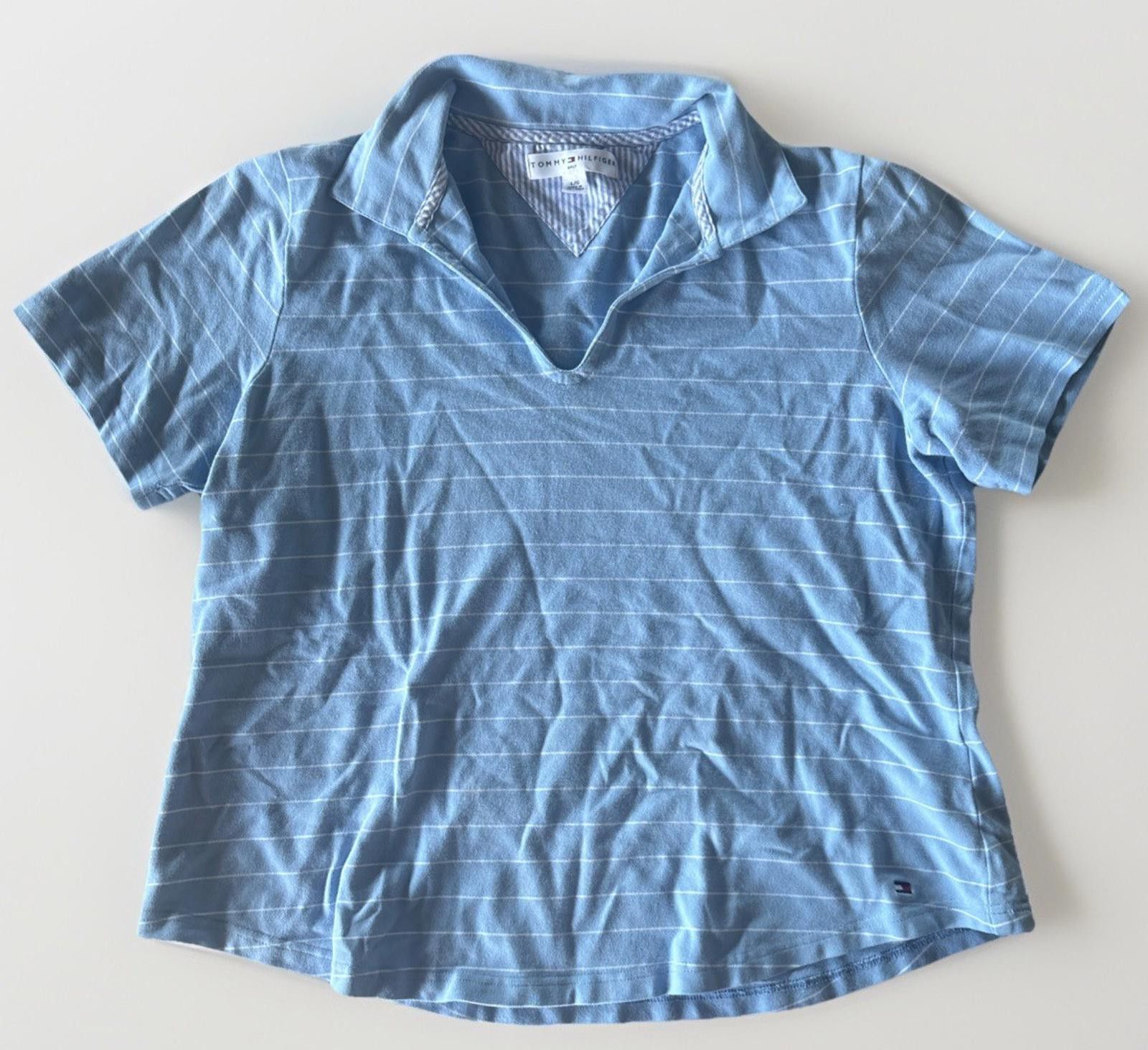 Tommy Hilfiger Tommy Hilfiger Womens Blue Striped Golf Shirt Large Collared Size ONE SIZE - 1 Thumbnail